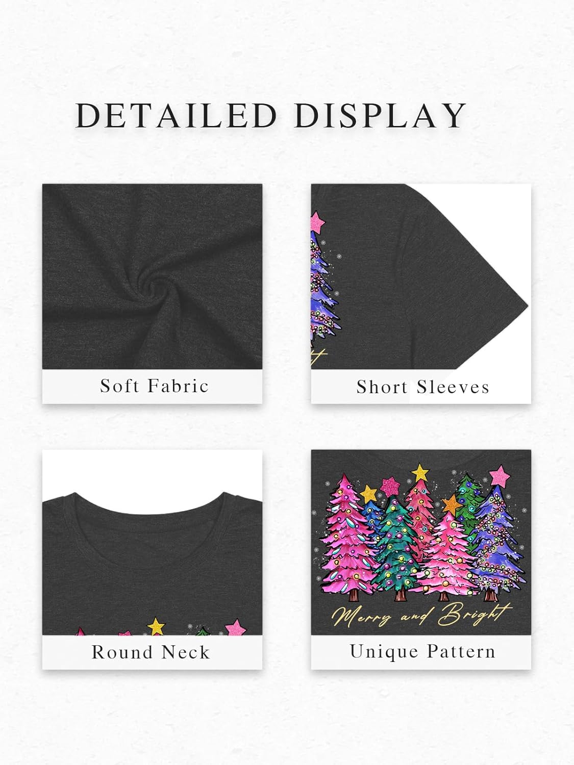 Christmas Shirts for Women Merry and Bright Shirt Xmas Tree Graphic Tee Christmas Short Sleeve Holiday Tops - Image 4