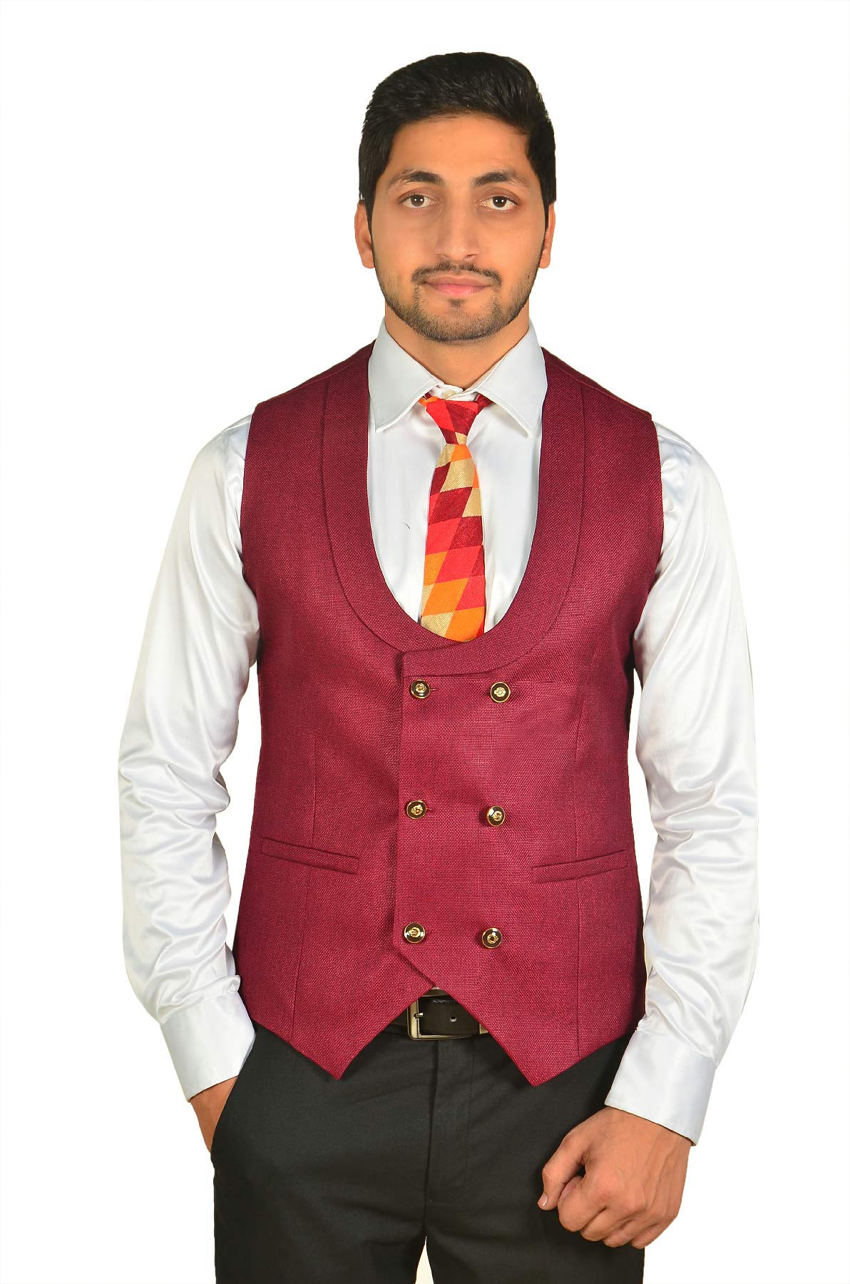 wearza Double Breast Cotton Blend Waistcoat For Men-picture-43