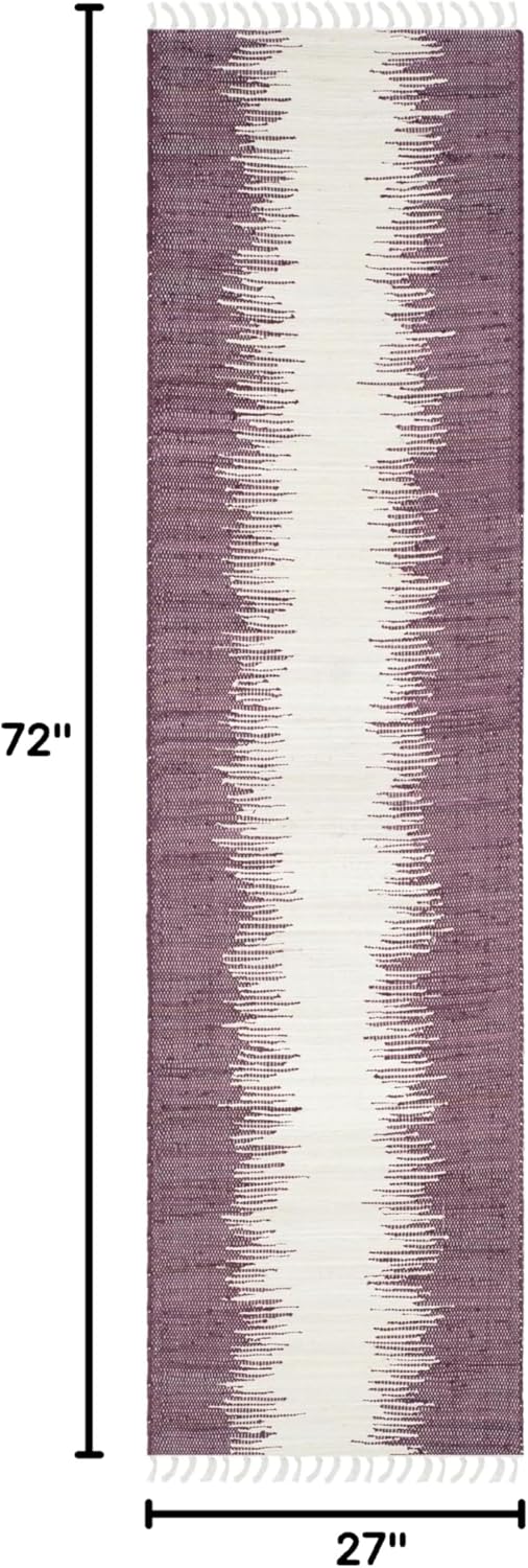 SAFAVIEH Montauk Collection Runner Rug - 2'3" x 6', Purple, Handmade Stripe Fringe Cotton, Ideal for High Traffic Areas in Living Room, Bedroom (MTK751D)