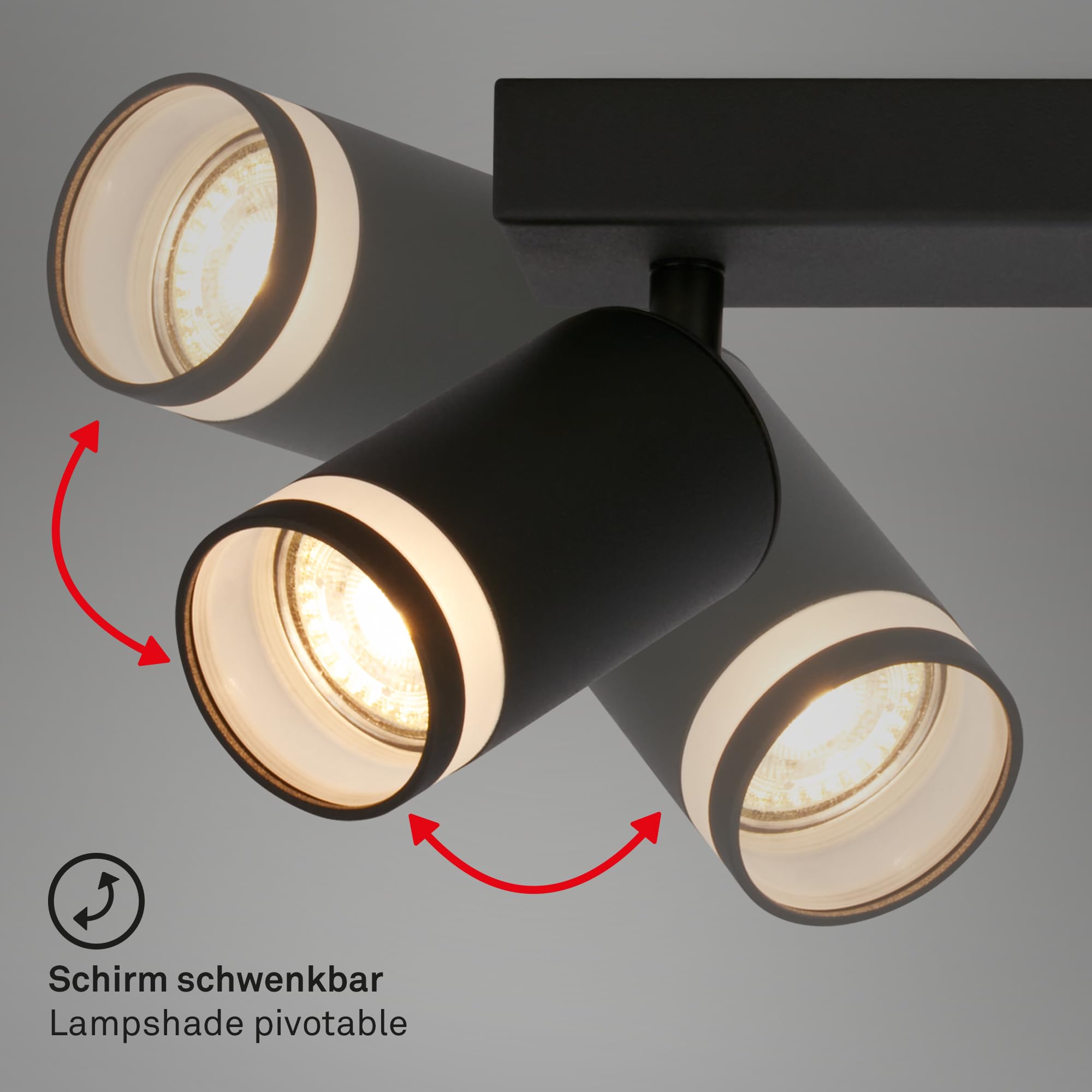 BRILONER - Lámpara de techo con salida lateral orientable, GU10, lámpara de techo, lámpara de salón, dormitorio, cocina, lámpara de techo, 56 cm, color negro