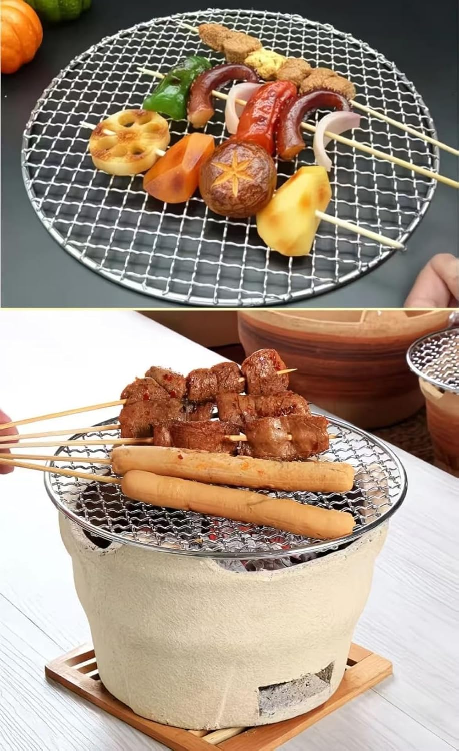  Muderu 焼き網 バーベキュー網 大型 鉄板網 足付き焼網 丸 バーナーパッド フレーム5mm 穴幅10mm 小さい 304