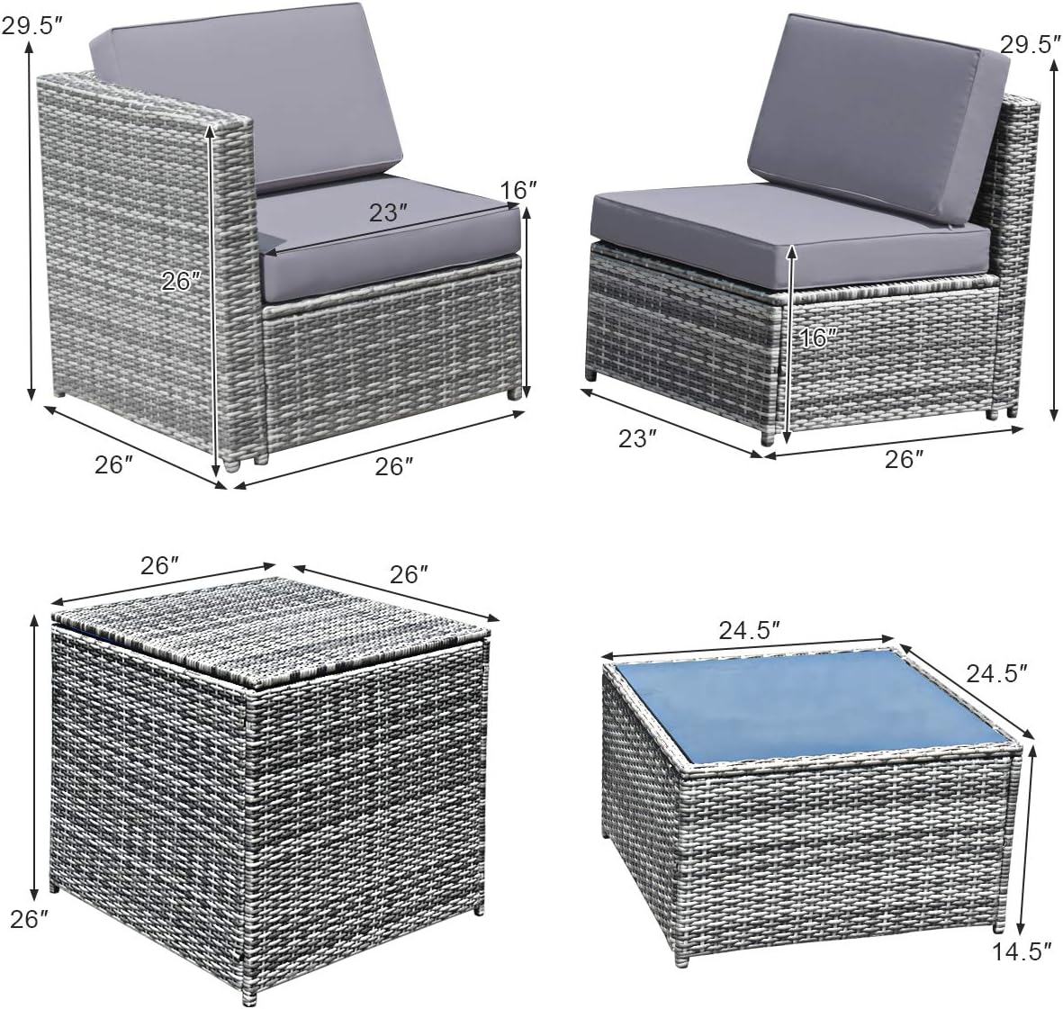 DORTALA 8Pcs Rattan Furniture Set w/Cushions, Sturdy & Durable Construction, Outdoor Wicker Rattan Conversation Sofa Set w/Storage Table, Ideal for Patio, Balcony and Indoor, Grey
