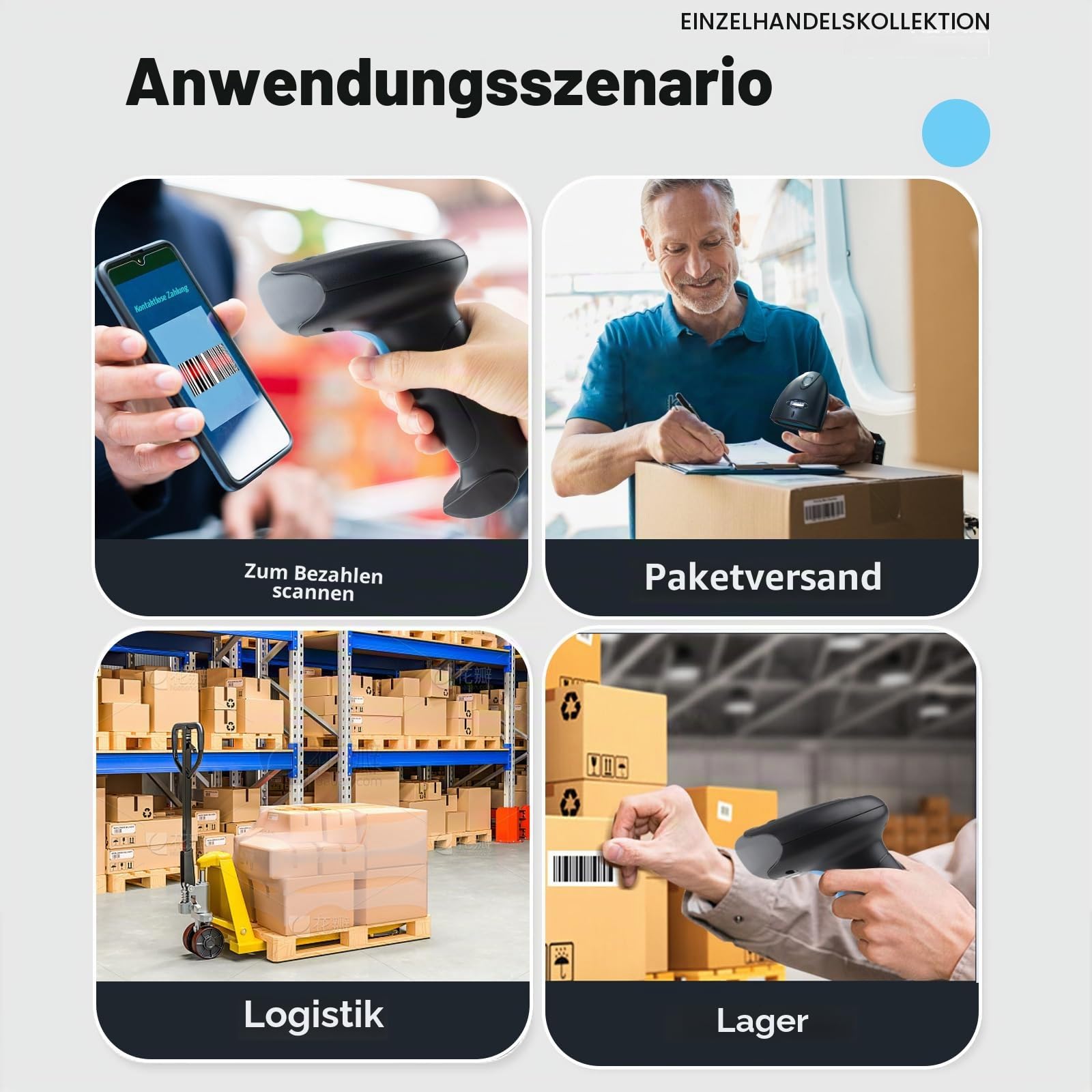 Barcode Scanner Kabellos Bluetooth 2D QR Handscanner, 3-in-1 2.4G Wireless & USB, Bildschirm-Scan, 2000mAh Akku, 1D 2D Barcodes Leser für PC, Smartphone, Tablet, POS-U26