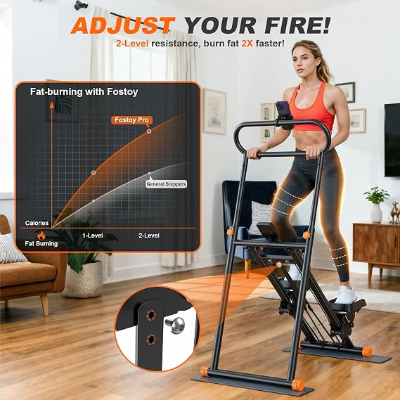 Fostoy Foldable Stair Stepper, Stepper Machine for Home Gym with Adjustable Resistance & Height, Stair Climber Exercise Steppers for Legs, Glutes & Core Workout, Home Office Fitness Equipment