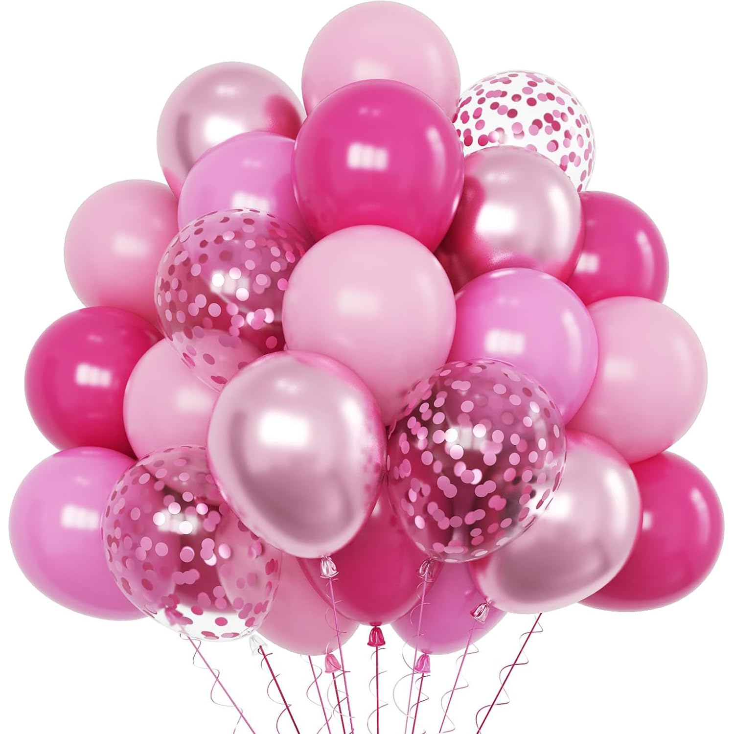 60 szt. różowych balonów dekoracyjnych, 30 cm, różowe balony lateksowe, metaliczny design, urocze balony z konfetti, zestaw dla kobiet, dziewcząt, na przyjęcie urodzinowe, walentynki, rocznicę ślubu