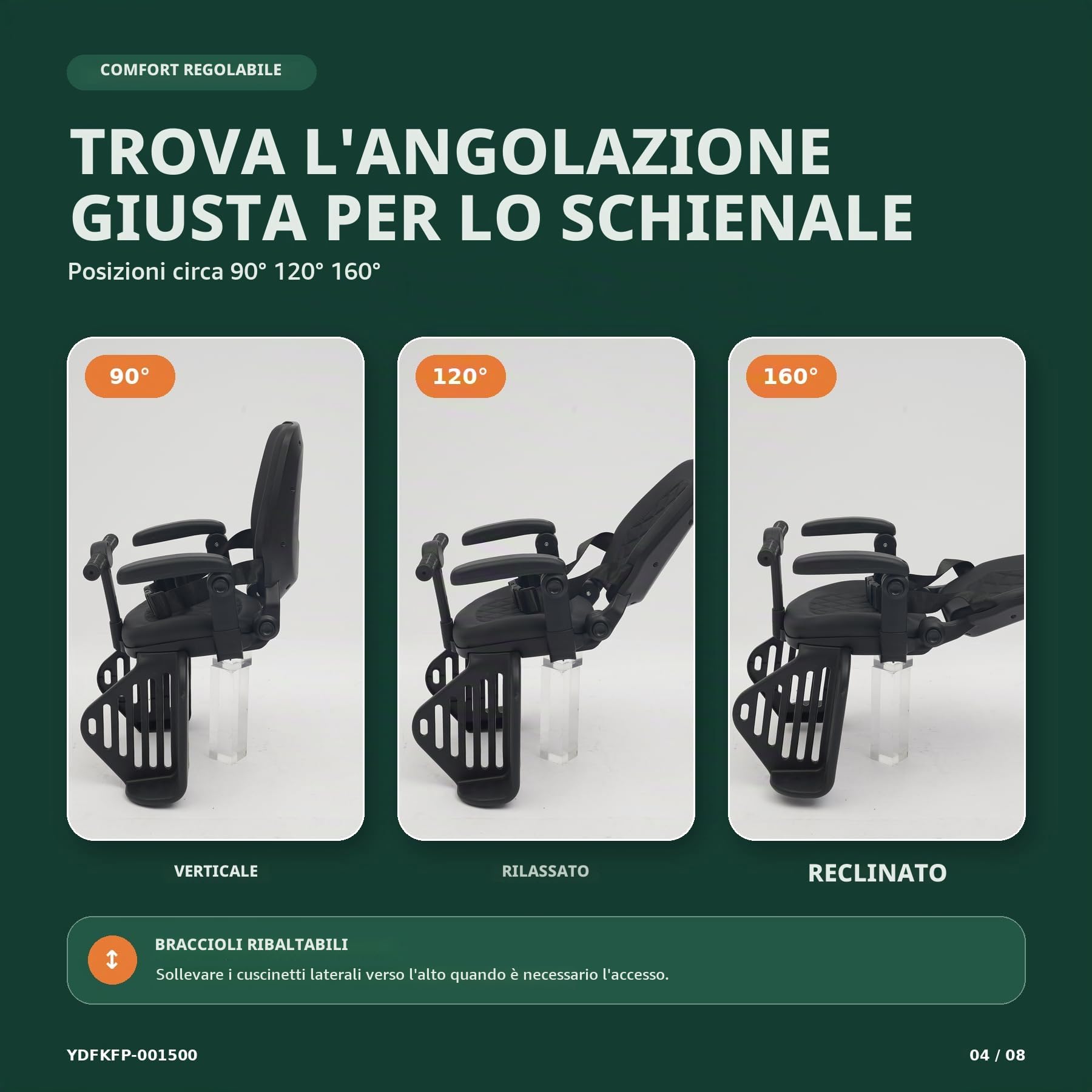 Seggiolino per bicicletta, sedile posteriore per bambini, fino a 50 kg, schienale alto con 3 posizioni, cintura di sicurezza a 5 punti e poggiapiedi, per bambini da 8 mesi a 8 anni