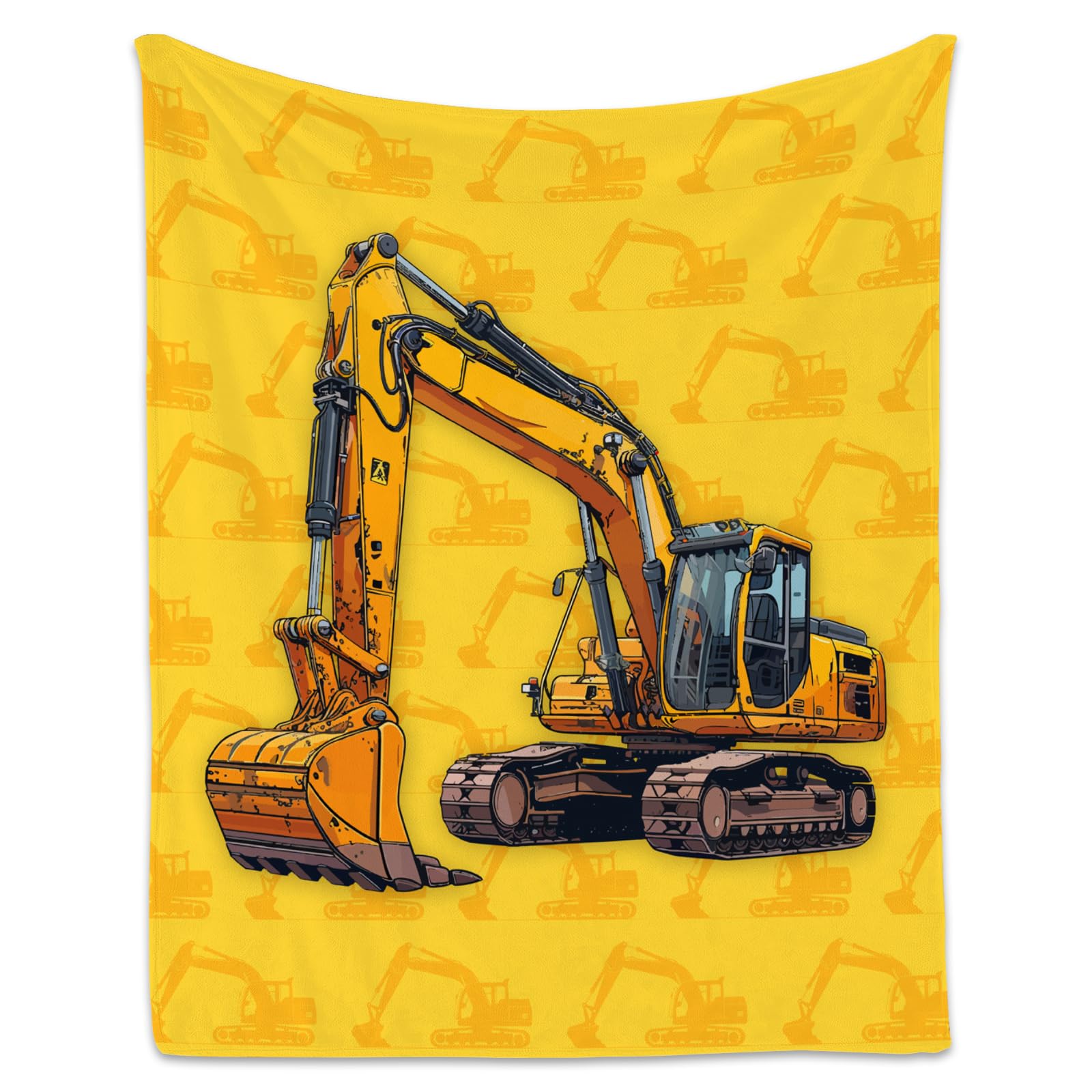 Toddler Blankets for Boys, Cozy Soft Excavator Throw Gifts for Kids, Yellow Flannel Construction Blankets for Couch Sofa, 40x50 Inches