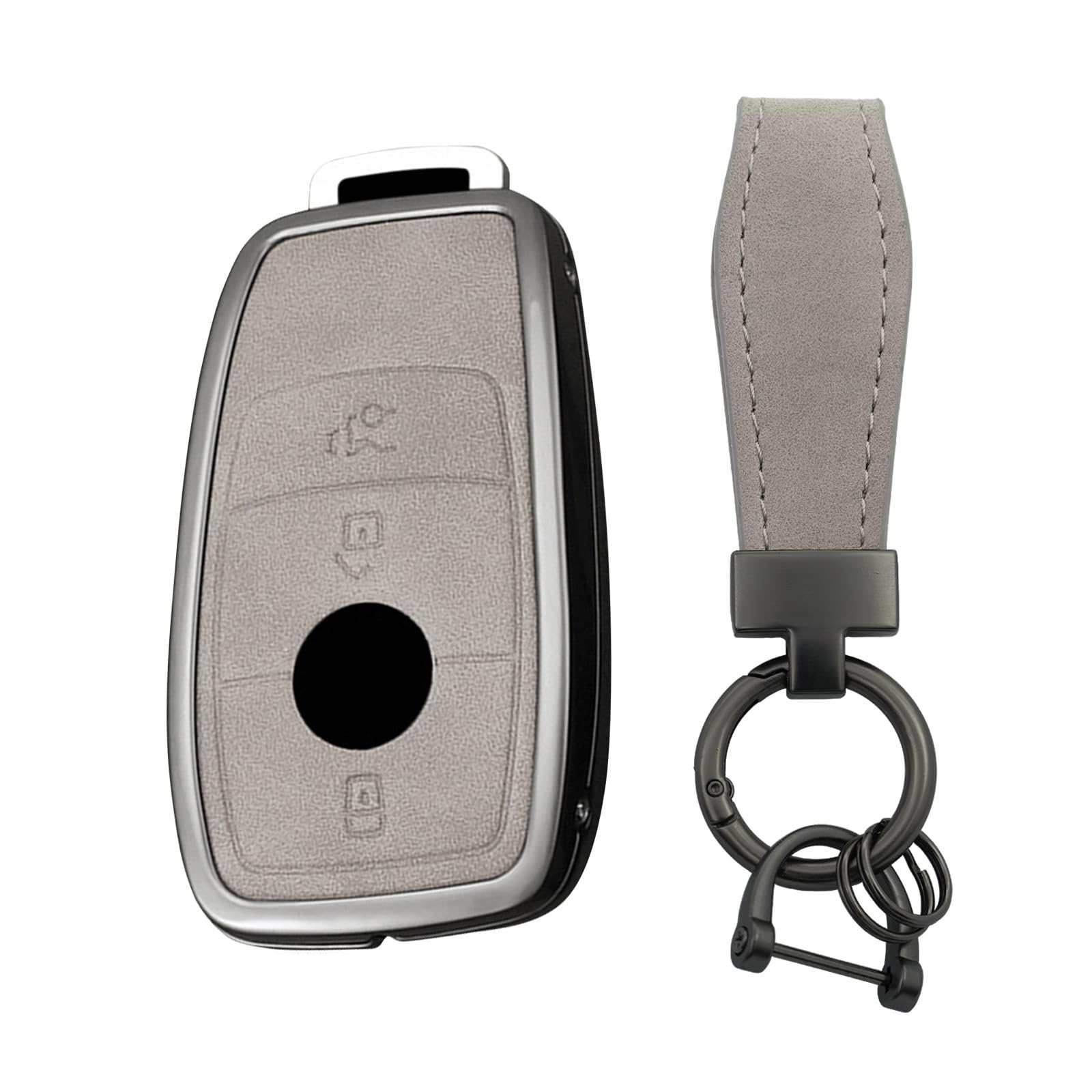 Custodia per chiave auto, in pelle, adatta per Mercedes Benz Classe A B C S GLC GLE GLS W222 C217 A217 A238 W463 S205 C205 Portachiavi con 3 tasti grigio