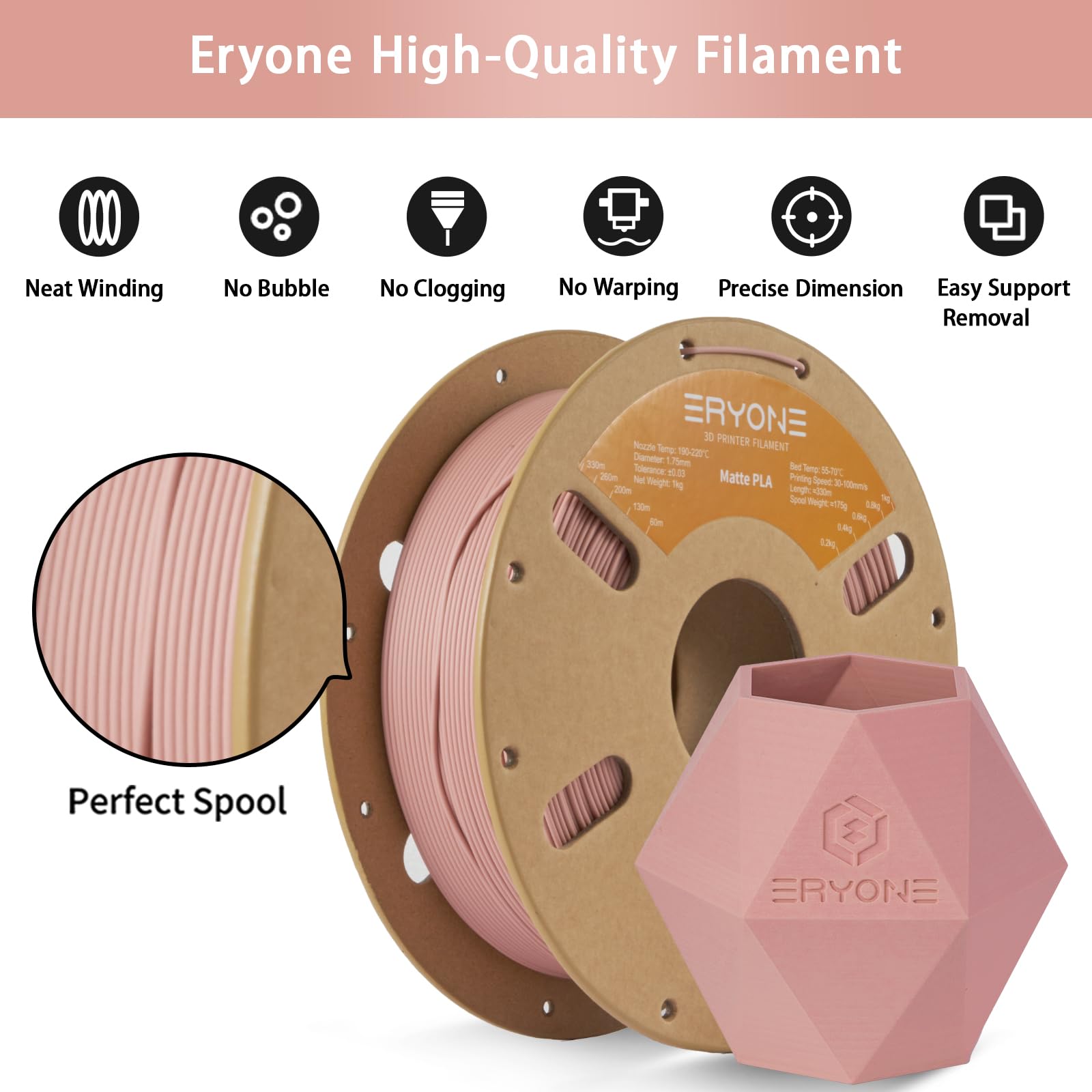 ERYONE Filamento per stampa 3D PLA effetto opaco, 1.75mm Tolleranza ±0.03, 1kg per rotolo, Rosso Ceramica