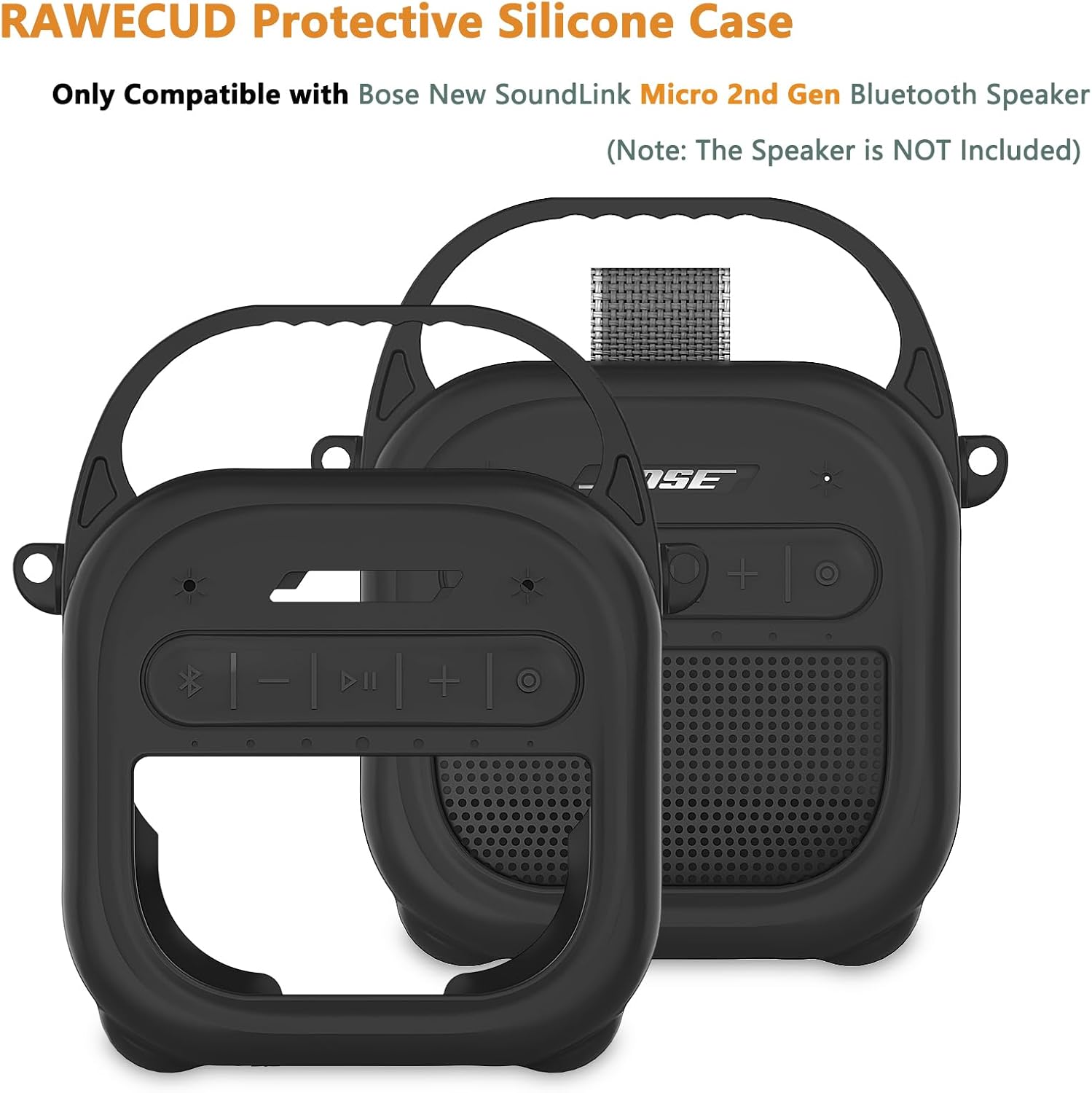Silicone Cover Case for Bose SoundLink Micro 2 Portable Bluetooth Speaker, Accessories for Micro 2 Speaker Silicone Cover with Handle and Carabiner (Black Case) - Image 2