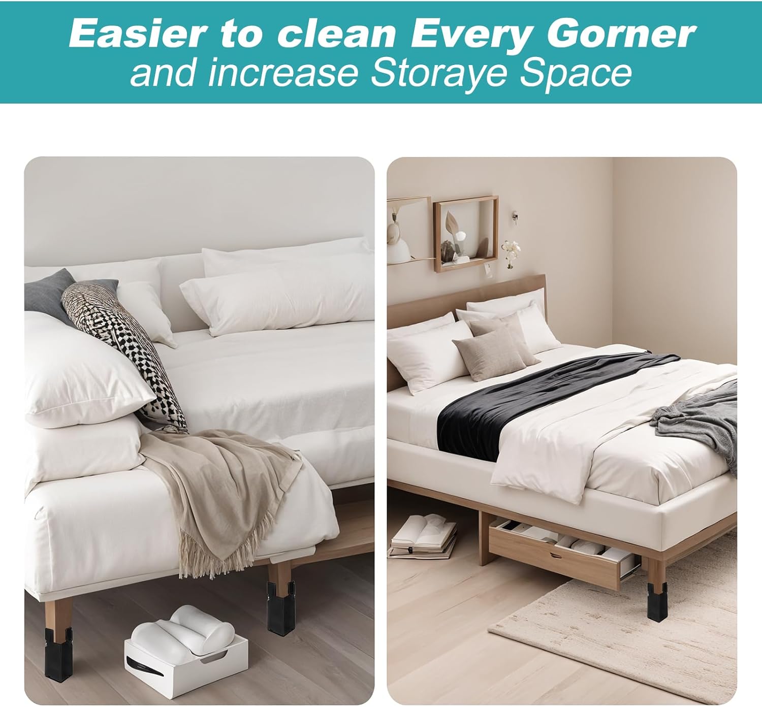 Adjustable Bed Risers Furniture Risers 4Pack with Screw Clamp.Table Desk Chair Risers.Bed Risers 4Inch Fit Furniture's Square/Round Leg Diameter from 0.8''–1.6'' (4Inch Black)