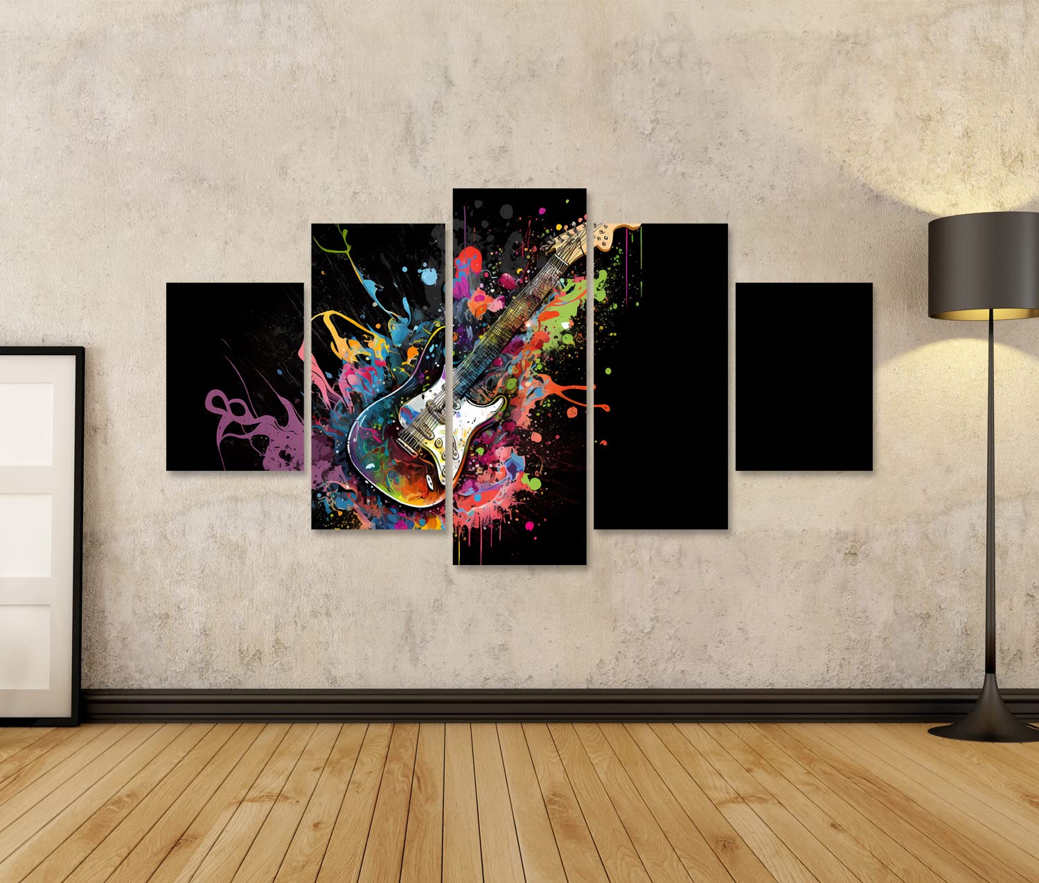 islandburner Stampa su tela Chitarra Elettrica Colorato Schizzi di Colore Sfondo Nero Hard Rock Immagini Murali Poster