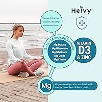 Vista 4 de Heivy Complejo de magnesio, 2 unidades, glicinato de magnesio, citrato, malato, óxido, gluconato con zinc y vitamina D3, suplemento de magnesio