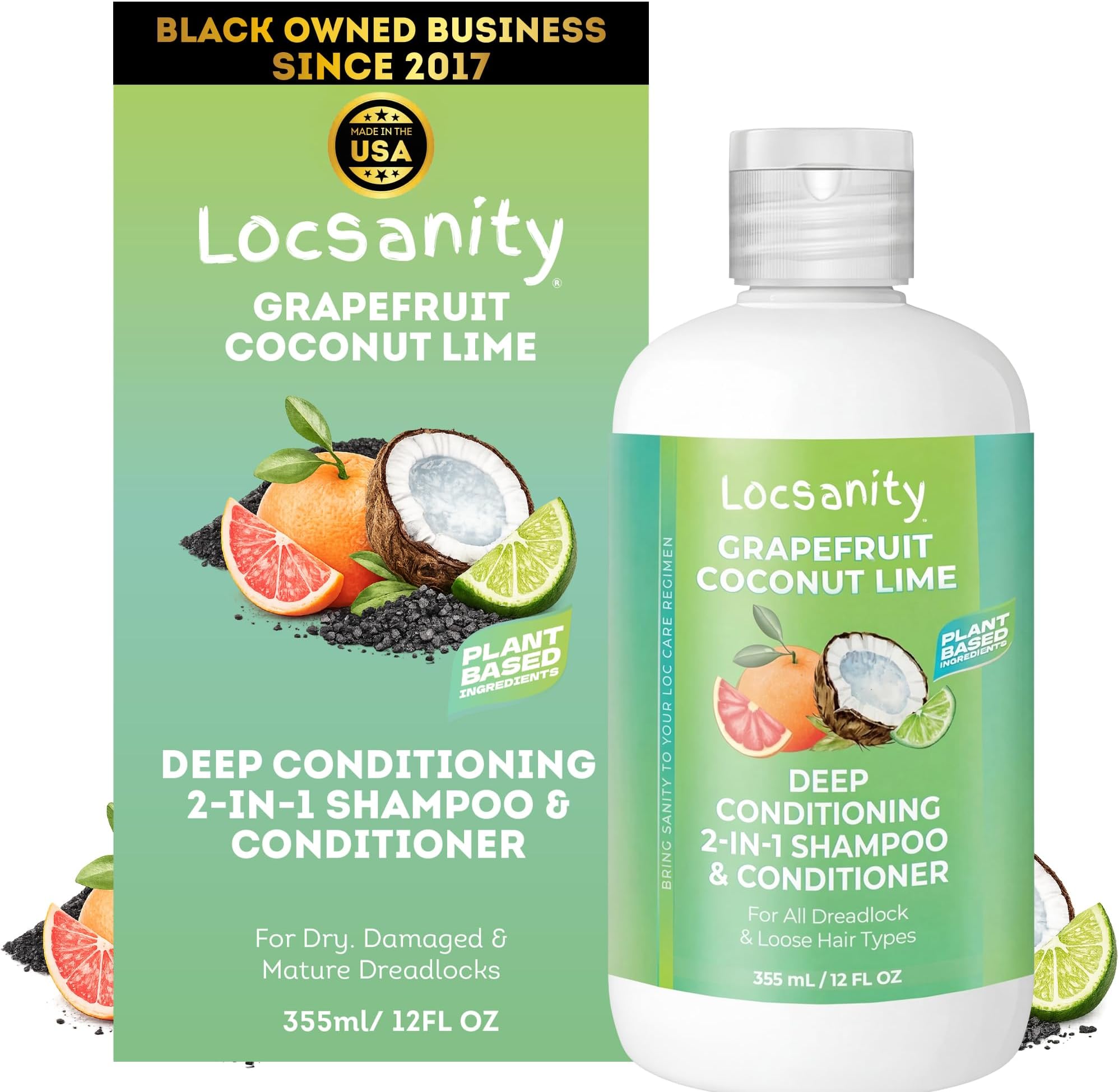 Grapefruit Coconut & Lime 2-in-1 Loc Shampoo & Conditioner - 16oz - Hydrating, Strengthens Hair for Dreads, Sisterlocks, Locks, & Dreadlocks | Optimal for Mature Locs