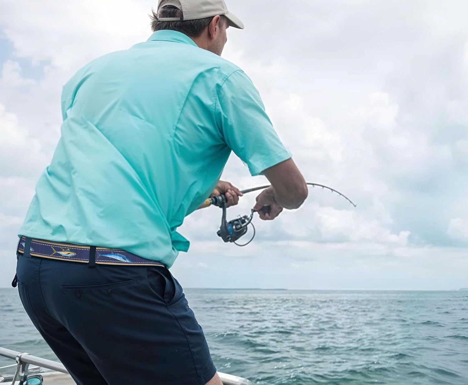 ZEP-PRO Offshore Slam Men's Woven Ribbon Belt – Repeating Game Fish Design With Tan Full Grain Leather Tabs – 1.25" Wide Outdoor Lifestyle Accessory, Size 34 - Image 7