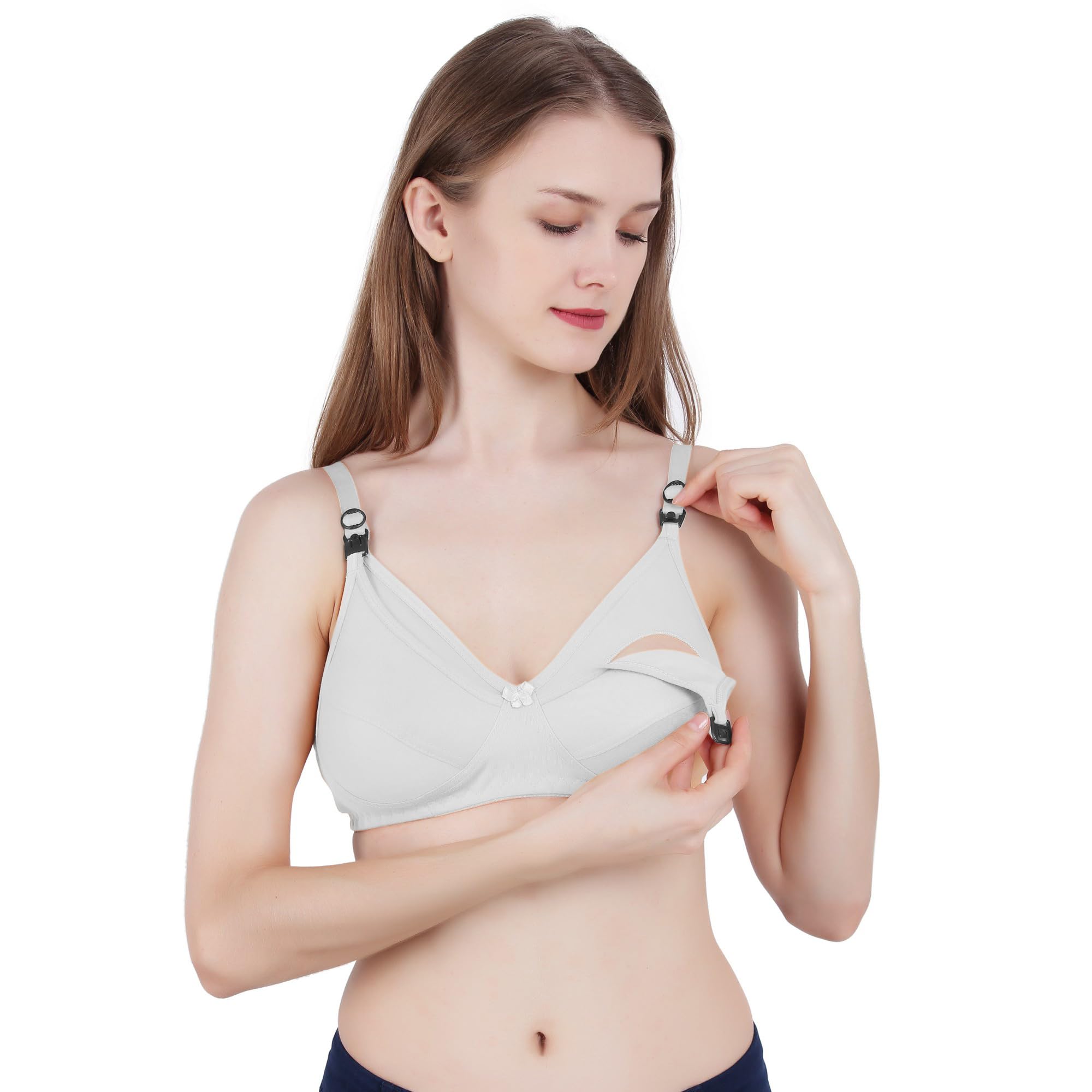 Women's Nursing Bra in Biege Colour, Adjustable Straps, Comfortable Maternity Wear, V-Neck Design Size 32B (in, Numeric, 32, M, B, 32, Regular, White)-image-5