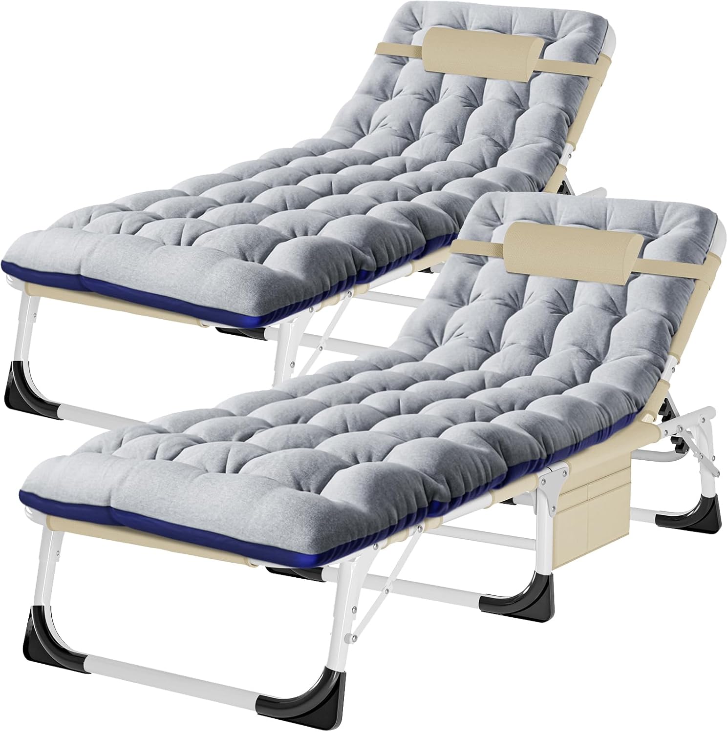 4-in-1 Sun Tanning Chair, Heavy Duty Folding Patio Lounge with 500LB Capacity, Adjustable Portable Chaise for Garden, Beach, Camping & Outdoor Relaxation