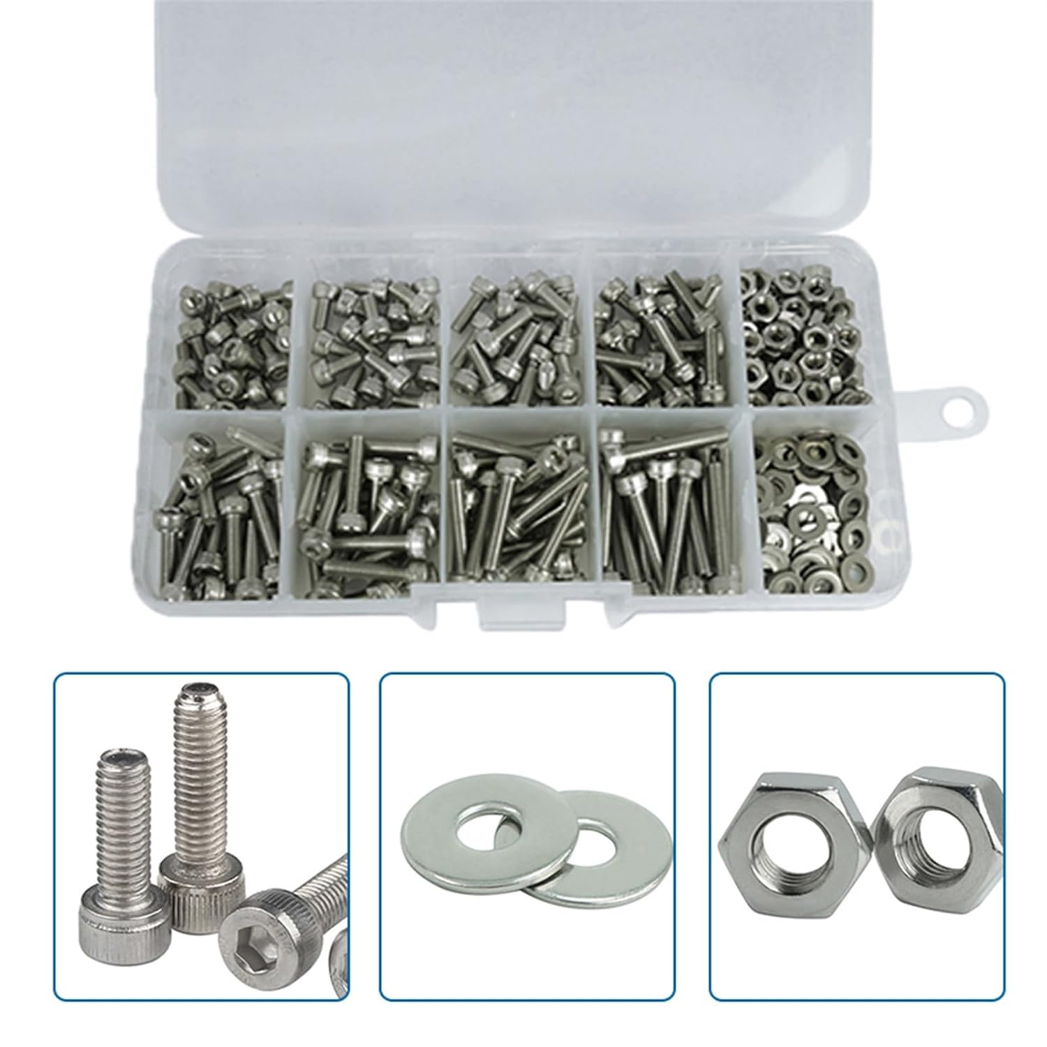 360pcs Screws Set Stainless Steel Hexagon Socket Screws Set Button Head Cap Screws Bicycle Hex Assortment Screw Kit Bolts & Nut(M3)