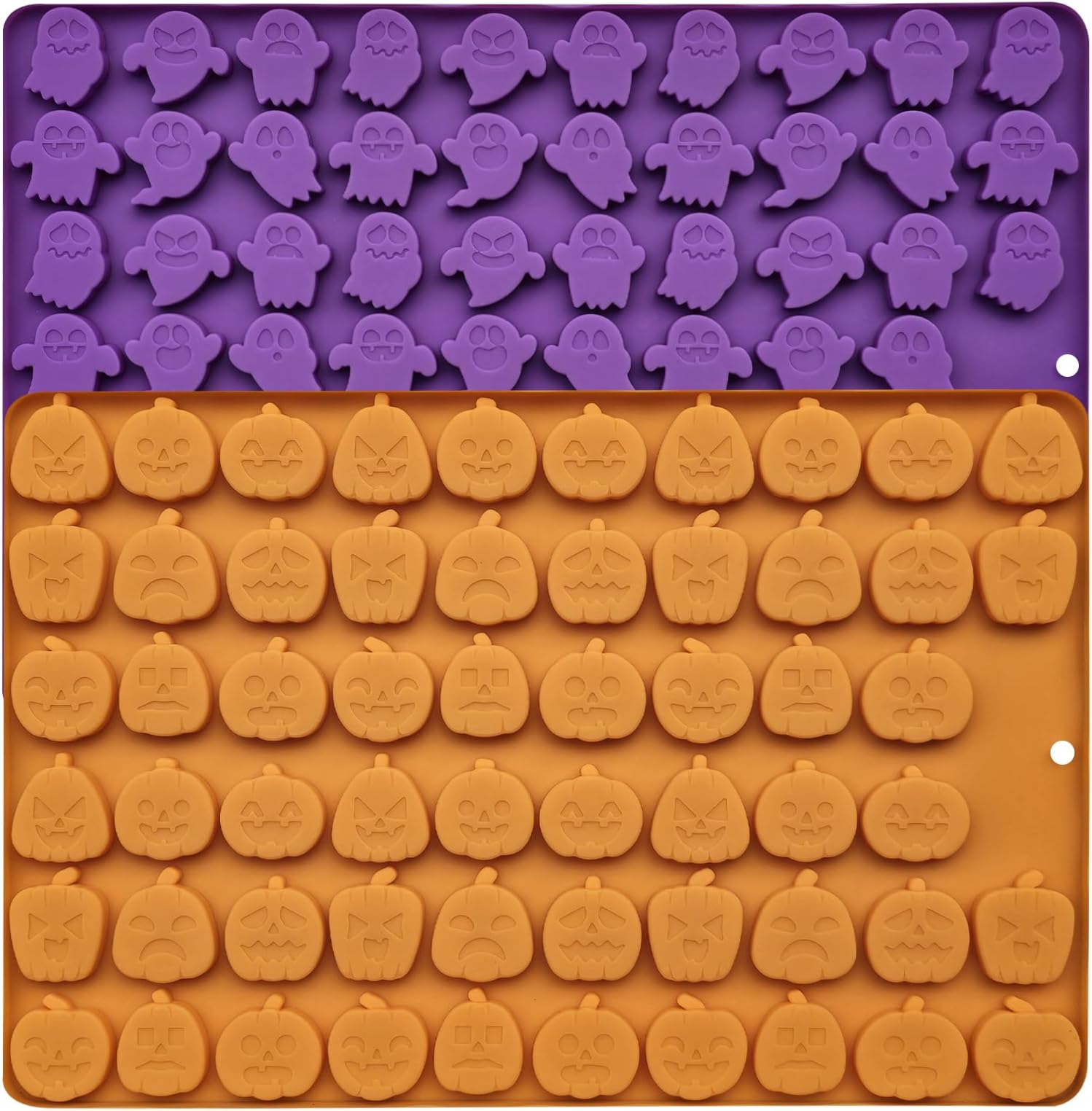 Halloween Silicone Mini Candy Molds, Mini Pumpkin and Ghost Molds, Silicone Treat or Trick Molds for Halloween Candy, Chocolate, Gummy, Cookies, Jelly, Set of 2