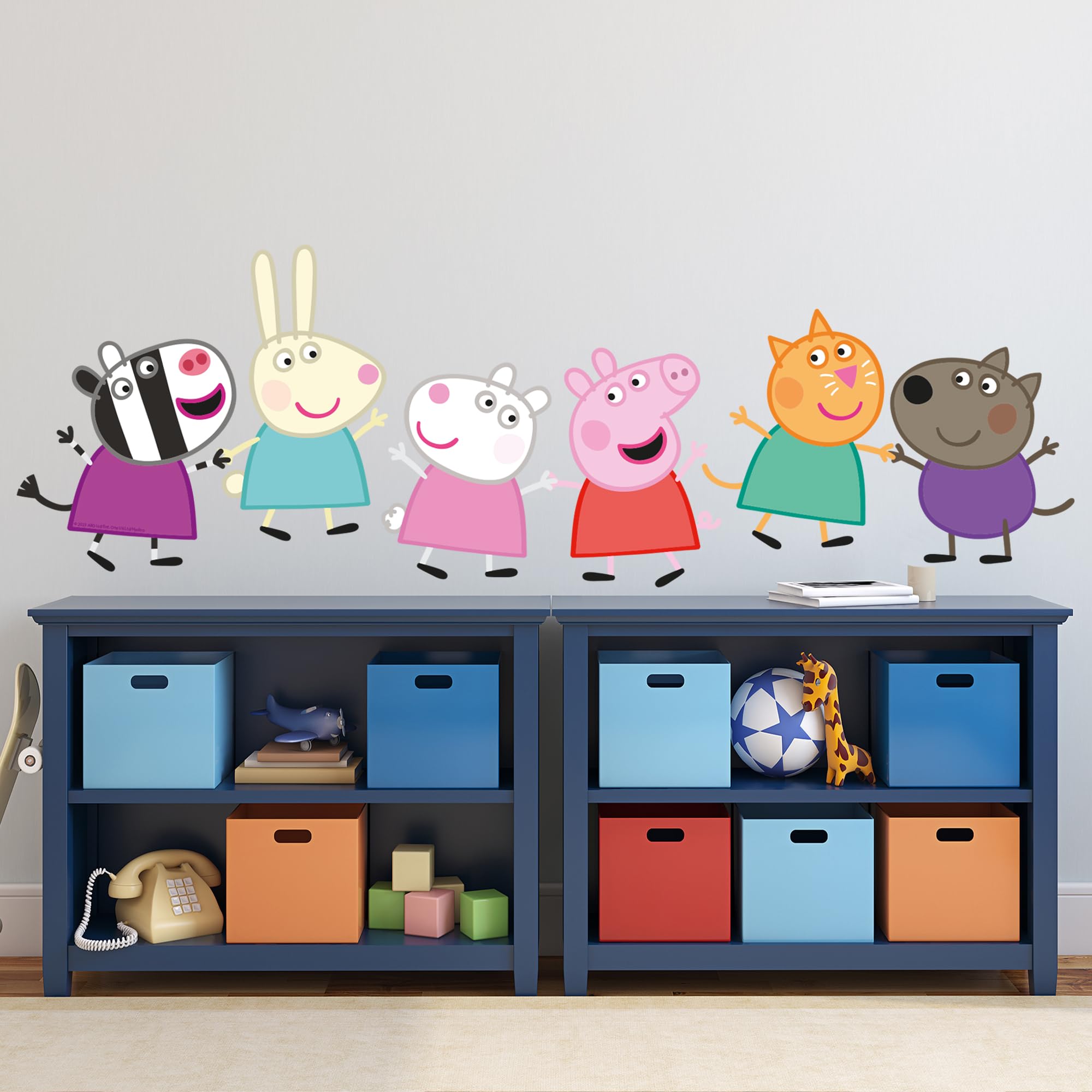 Themed Pink Peppa Pig Wall Sticker - Peppa And Friends Walking In Line Wall Decal Kids Art (180Cm Width X 60Cm Height)