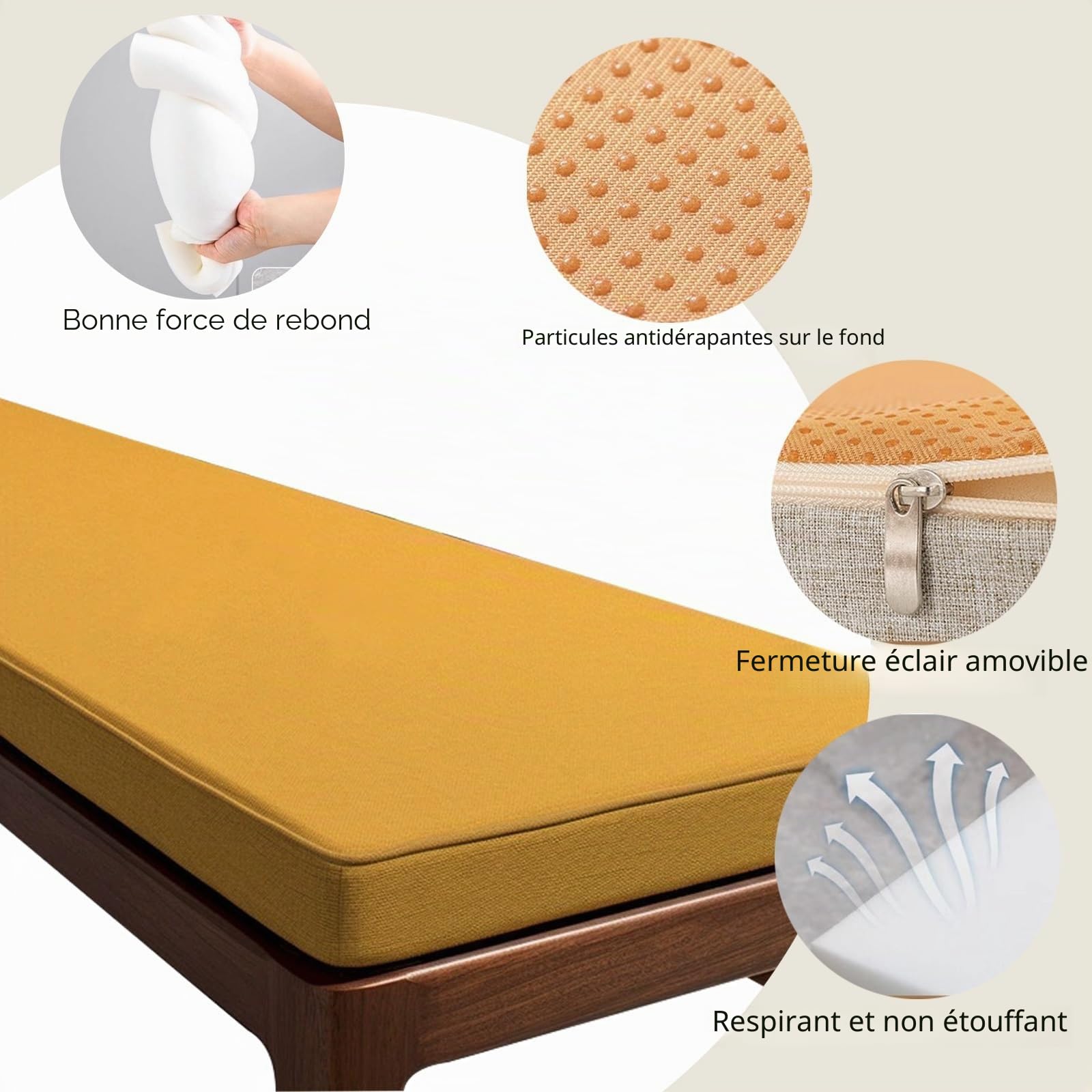 Coussin de Banc Extérieur 1/2/3/4 places, Amovible Antidérapant Mobilier d'extérieur Coussin d'assise Rectangulaire - Confortable Coussins pour terrasse, Balcon, Banquette(Beige clair,120x40cm/47x16in