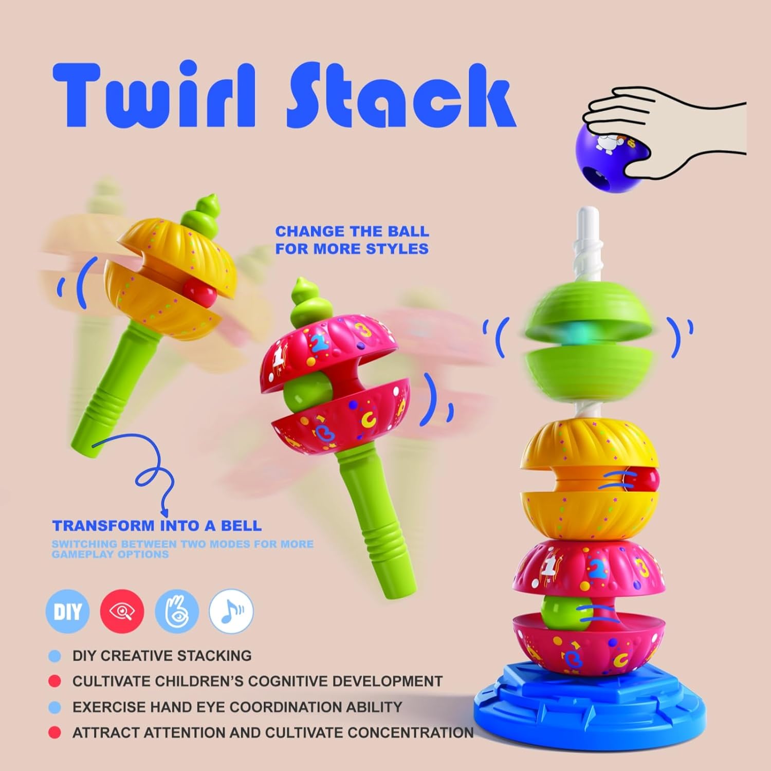 Baby Twirl Spinning Stacking Toy Autism Sensory Learning Spiral Stacker Toy Rainbow Spinning Wheel Montessori Toys for Babies Girl Boy Christmas Birthday Gifts - Image 5