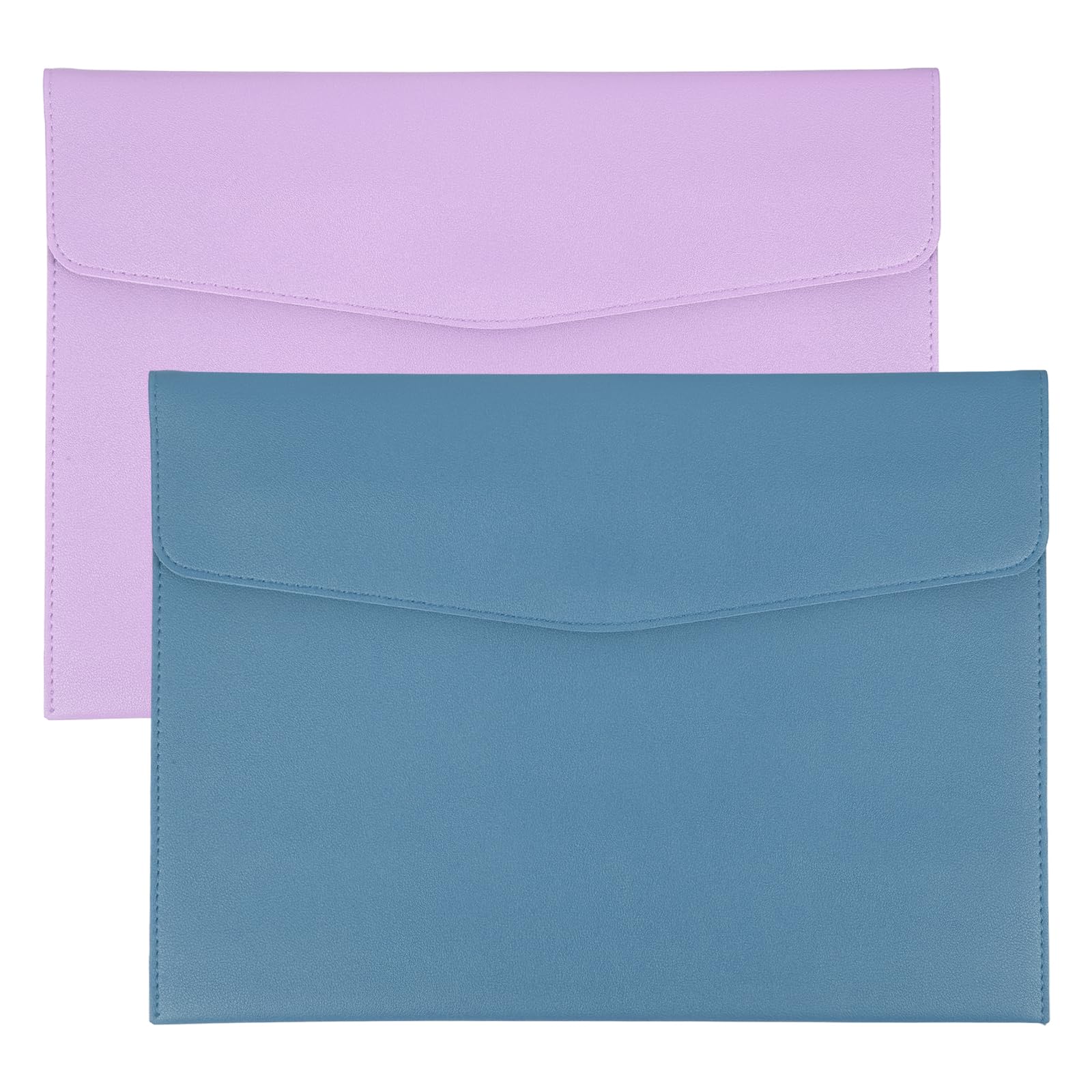 PATIKIL 2Pcs PU Leather A4 File Folder, Document Holder Envelope Waterproof Napa Texture Filing Organizer Portfolio Folder Case with Magnetic Snap for Home Office, Purple, Light Blue