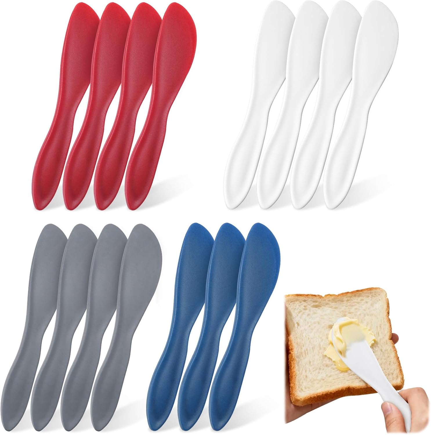 15PCS Plastic Non-Stick Butter Spreader, Multi Purpose Cake Knife Heat-Resistant Butter Stirrer Tool for Cheese, Sourdough, Cream and Butter Spreading (4 Colors)