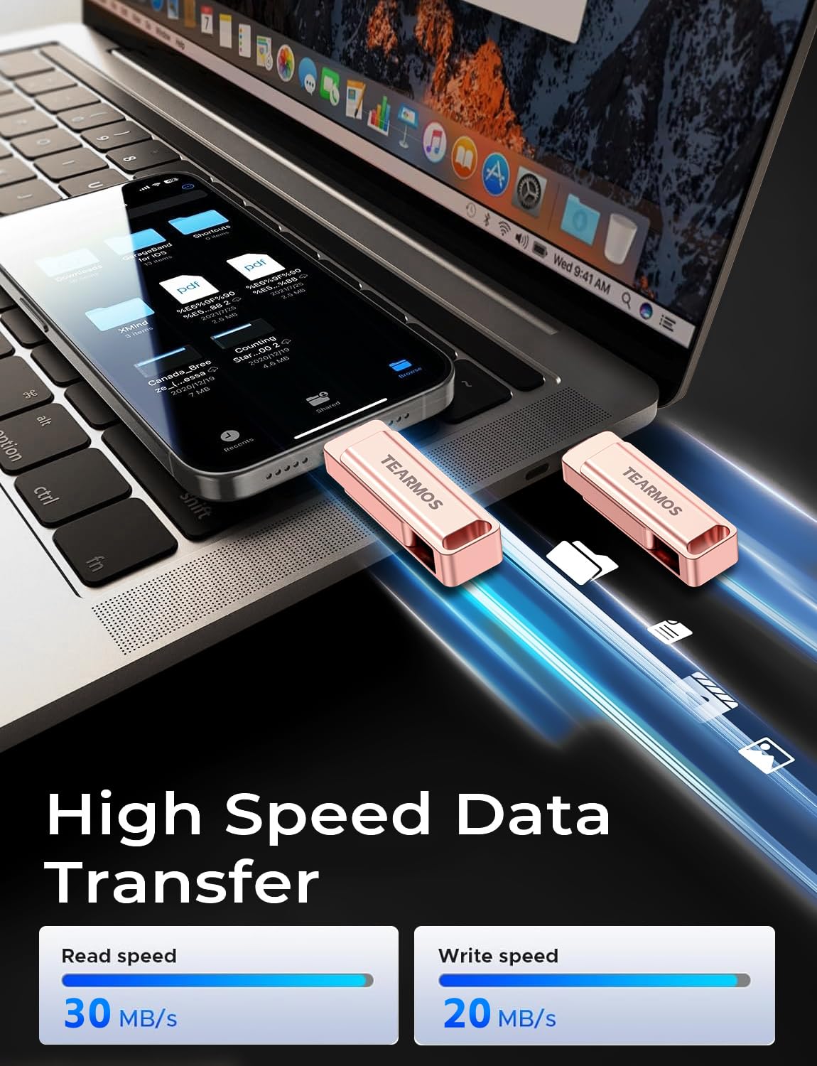 Memoria de 512 GB para unidad flash de iPhone, almacenamiento de teléfono para fotos y videos, copia de seguridad de archivos, compatible con iPhone, iPad, Android, PC, Plug & Play, no