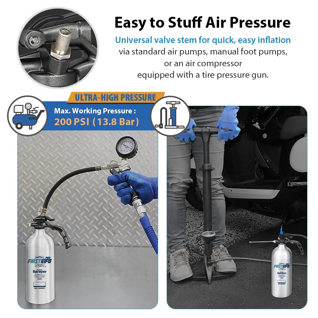 FIRSTINFO Kit de Vaporisateur Rechargeable pour Nettoyant Freins, Réservoir en Aluminium Non Aérosol 1,2 L pour Solvants et Dégraissants, Conception sous Pression avec Kit Multi-Buses, A1665K