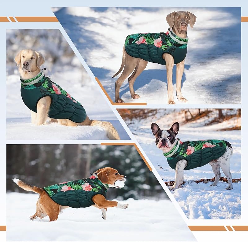 OUOBOB Kutyakabát Nagy Kutyáknak XXXL Méret, Vízálló Téli Bundazsák Cipzárral, Kék Színű Meleg Kabát Labrador German Shepherd Fajtákhoz
