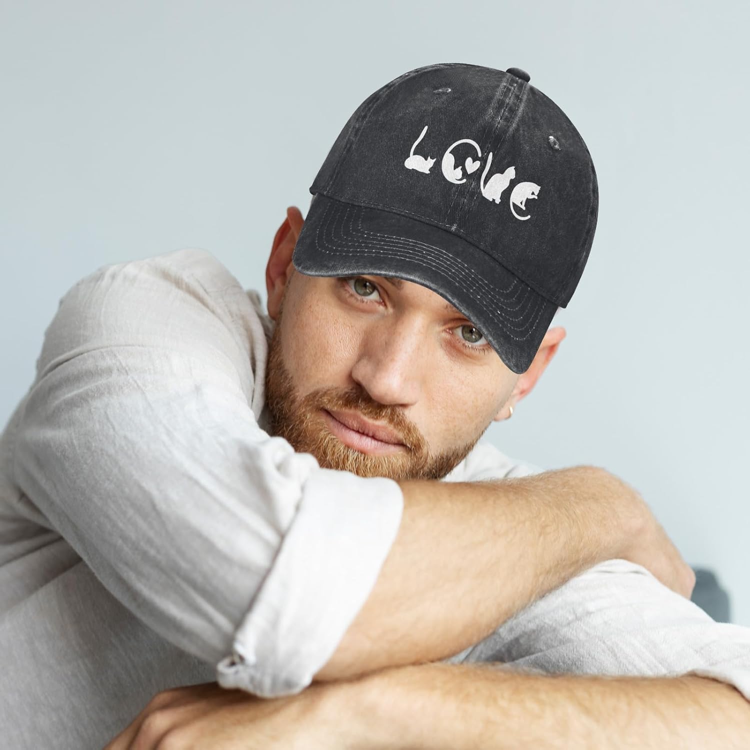 Women's Cute Cat Love Hat for Men Women, Adjustable Vintage Distressed Washed Baseball Cap for Cat Lover - Image 9