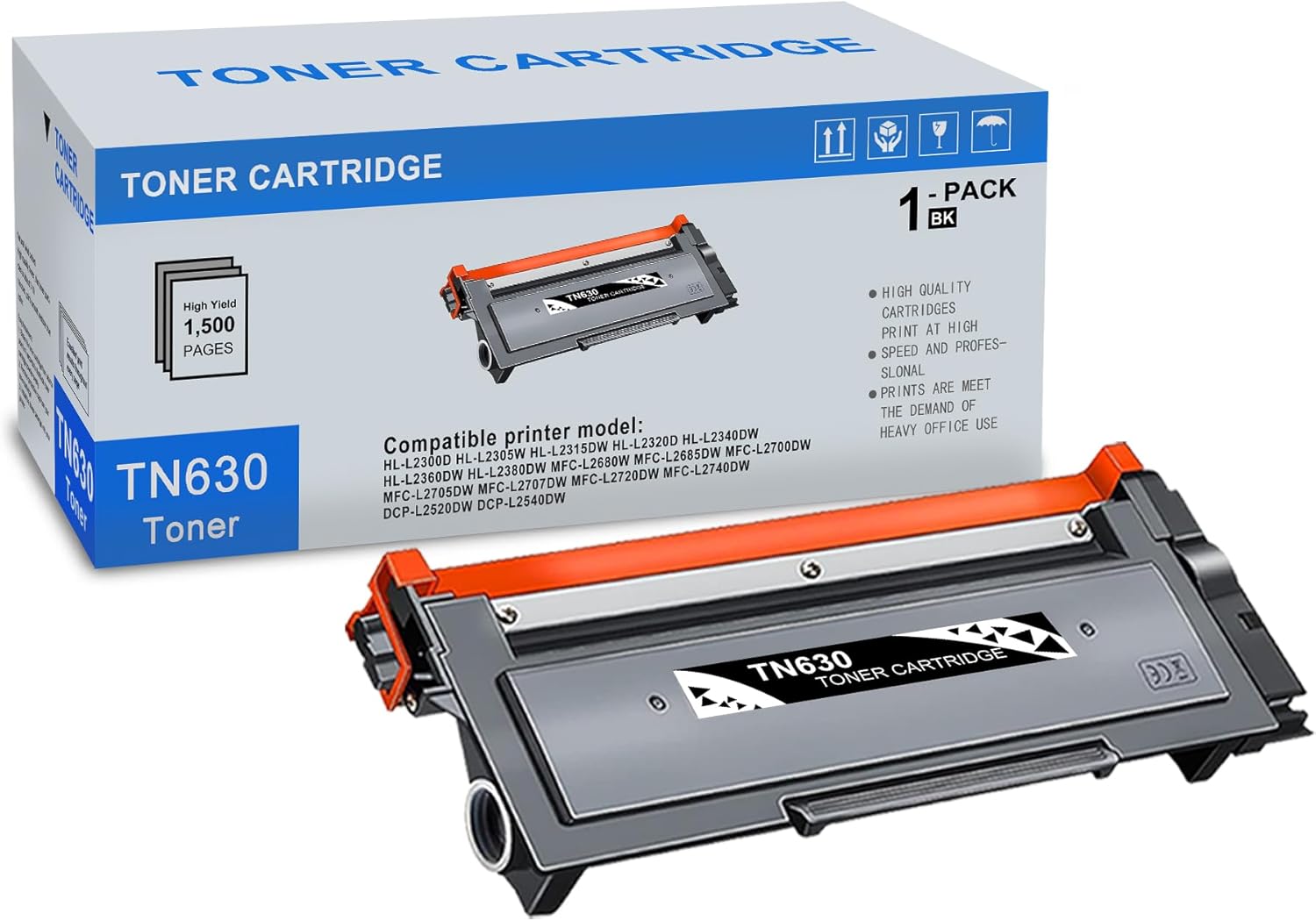 1 Pack TN630 Black Toner Cartridge Compatible TN630