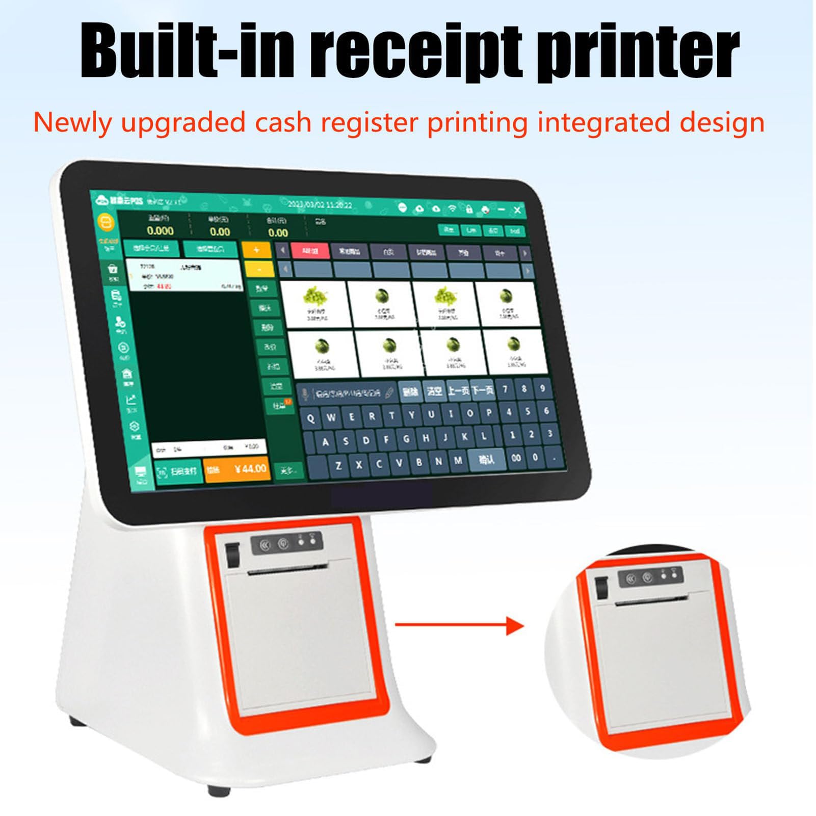 Sistema TPV Profesional, Caja Registradora con Impresora, Pantalla Táctil LED 15.6 Pulgadas, Módulo Térmico 58 Mm Integrado, Diseño Compacto, para Panaderías Y Tiendas De Bebidas