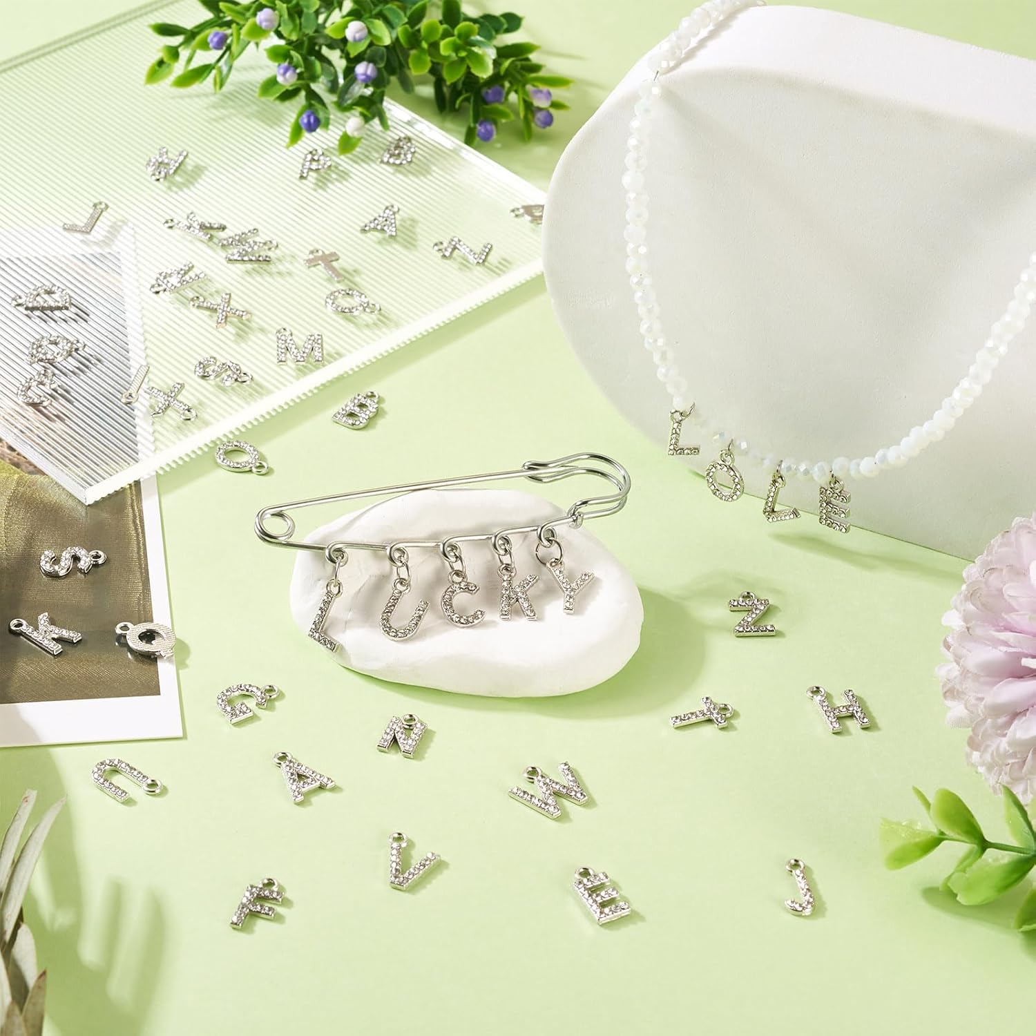 KISSITTY Alloy Rhinestone Letter Charms Enamel Alphabet Pendants Capital Letter Pendants Necklace Charms for DIY Slide Wristbands Bracelets,Hair Clips,Jewelry Making - Image 2