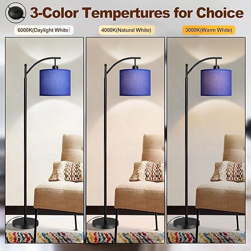 Miniatura 2 de DLLT - Lámpara de pie de arco con 3 temperaturas de color, moderna lámpara de pie de lectura con bombilla LED de 8 W, lámpara de pie de poste alto