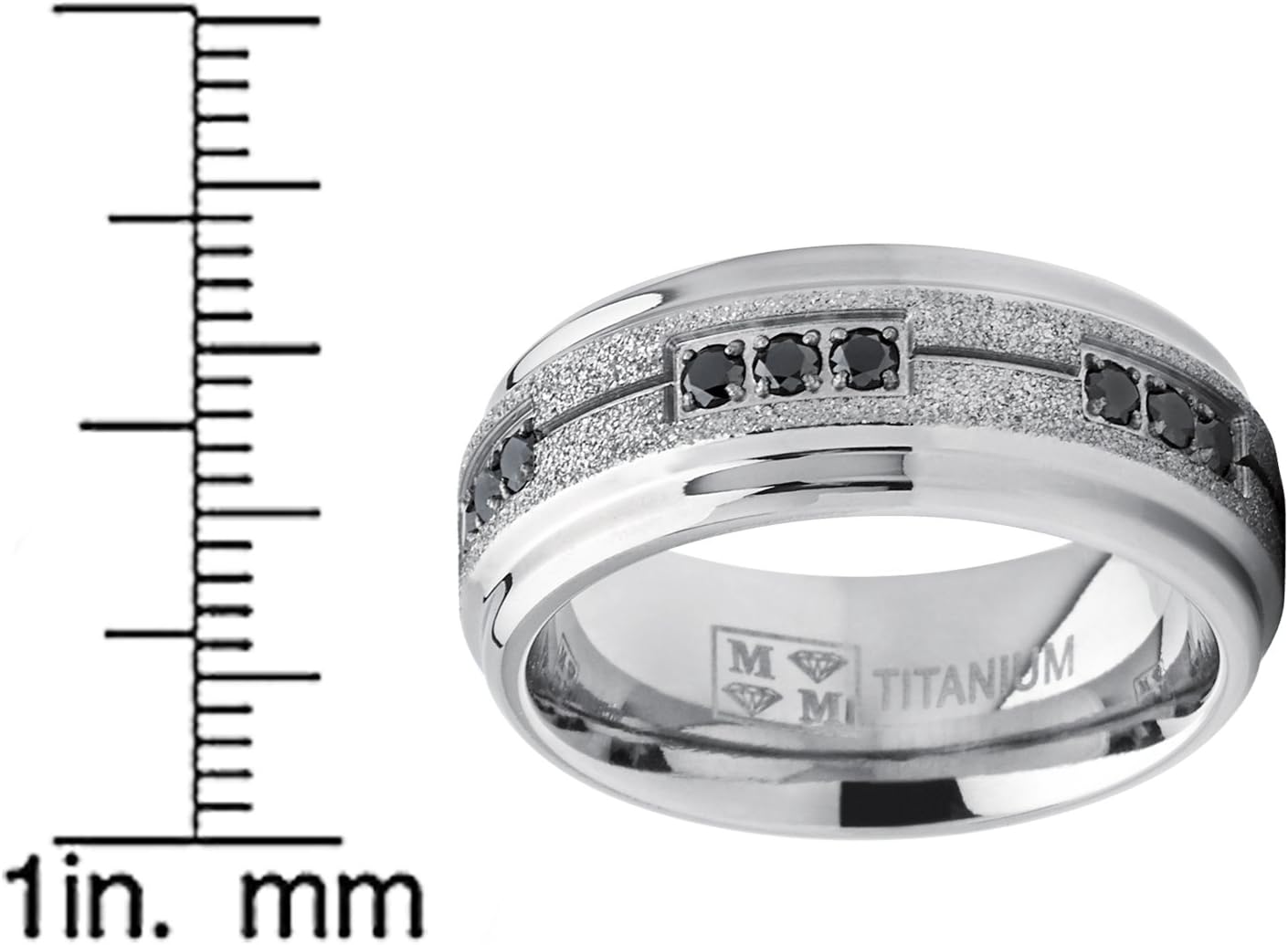 Men's Women's Titanium Black Trinity Cubic Zirconia Ring Wedding Band With Shimmer Finish 8mm Comfort Fit