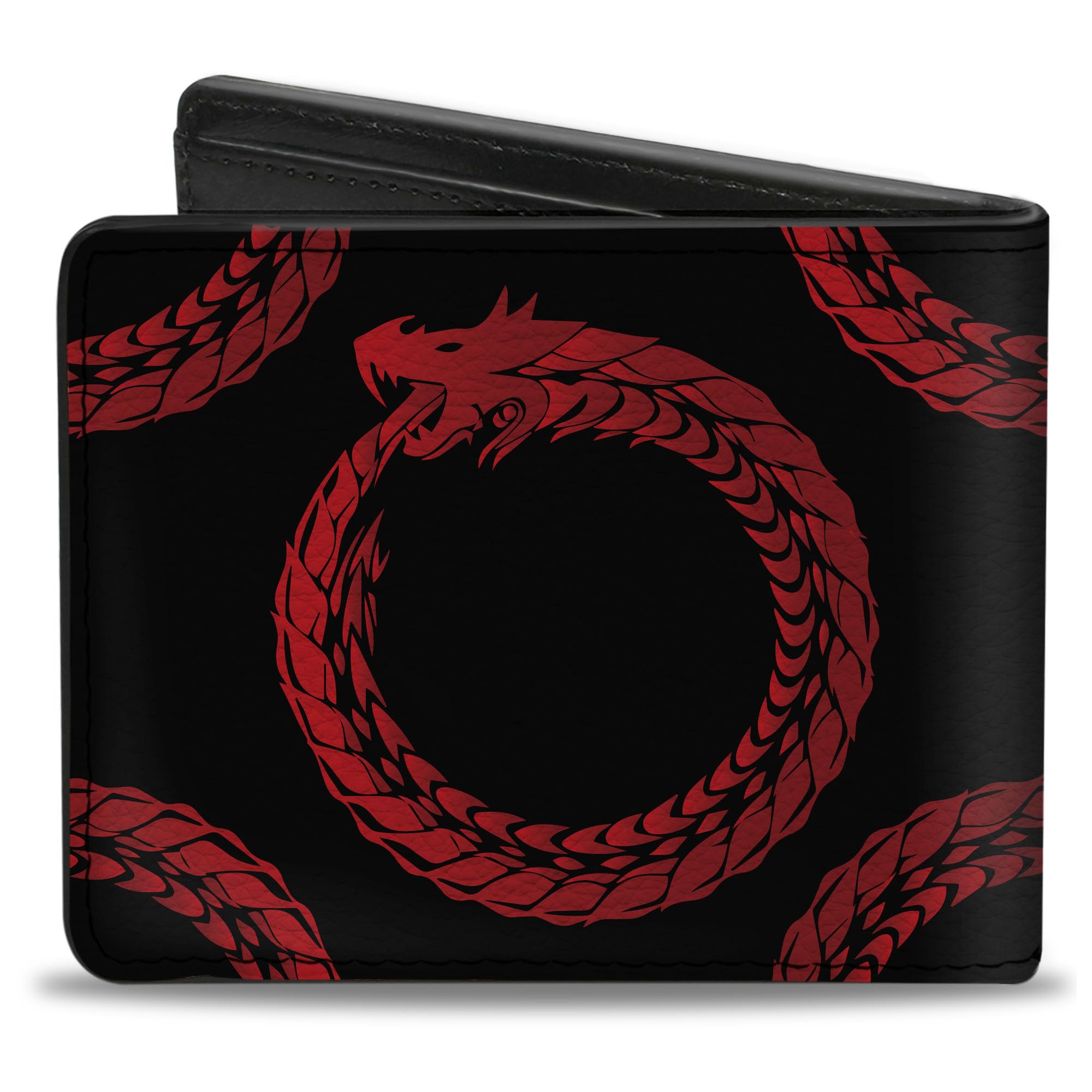 Buckle-Down Men's Wallet, Bifold, Dragon Ouroboros Black Reds, Vegan Leather, 4.0