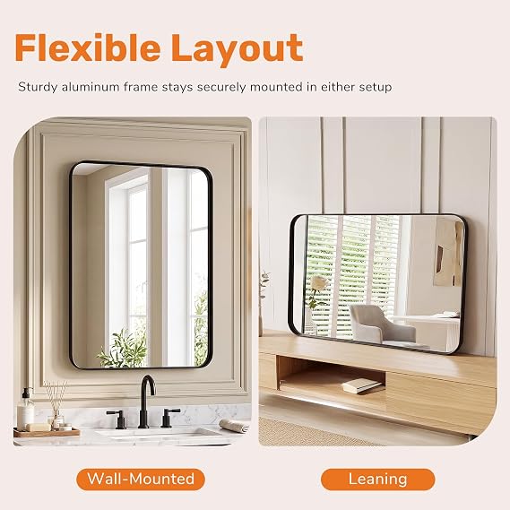 Sweetcrispy Bathroom Wall Mirror, 30x22 Inch Mirror for Over Sink, Black