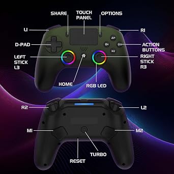 Subsonic - Wireless Controller for PS5 - PS5 Controller with RGB LED Green | PS5 Wireless Controller with Programmable Paddles and RGB LED, Vibration, 6-axis Gyroscope, Turbo Function and Touch Function