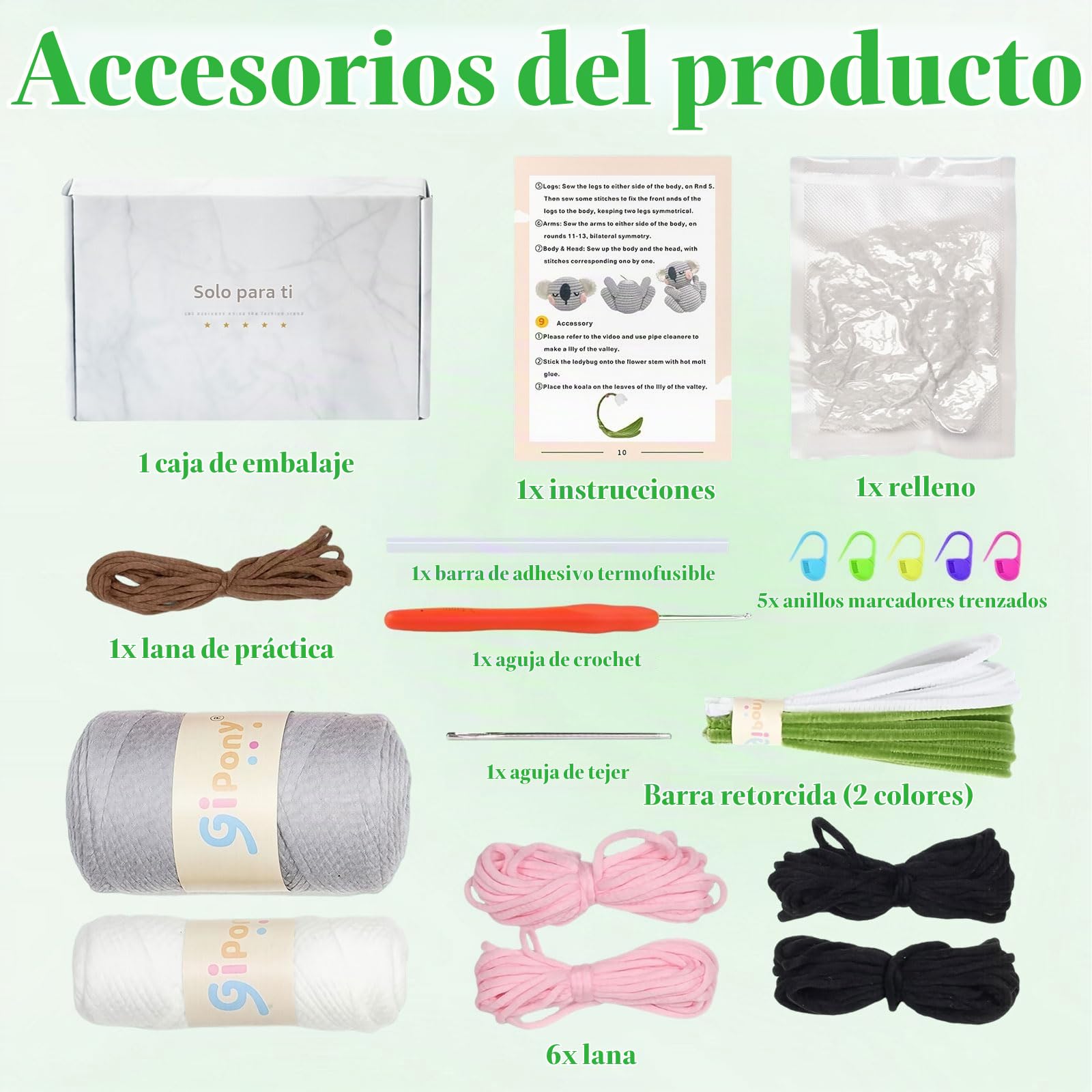 Juego de Crochet para Principiantes – Crochet de Koala con Guía en Video, Tutorial Paso a Paso, Set de Inicio para Tejer Animales DIY con Aguja, Lana y Accesorios, ideal para Adultos y