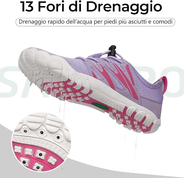 SAGAURO Scarpe Barefoot da Acqua per Bambino | Traspiranti e ad Asciugatura Rapida,Punta Ampia per Mare, Spiaggia, Gr.25-38 - 3