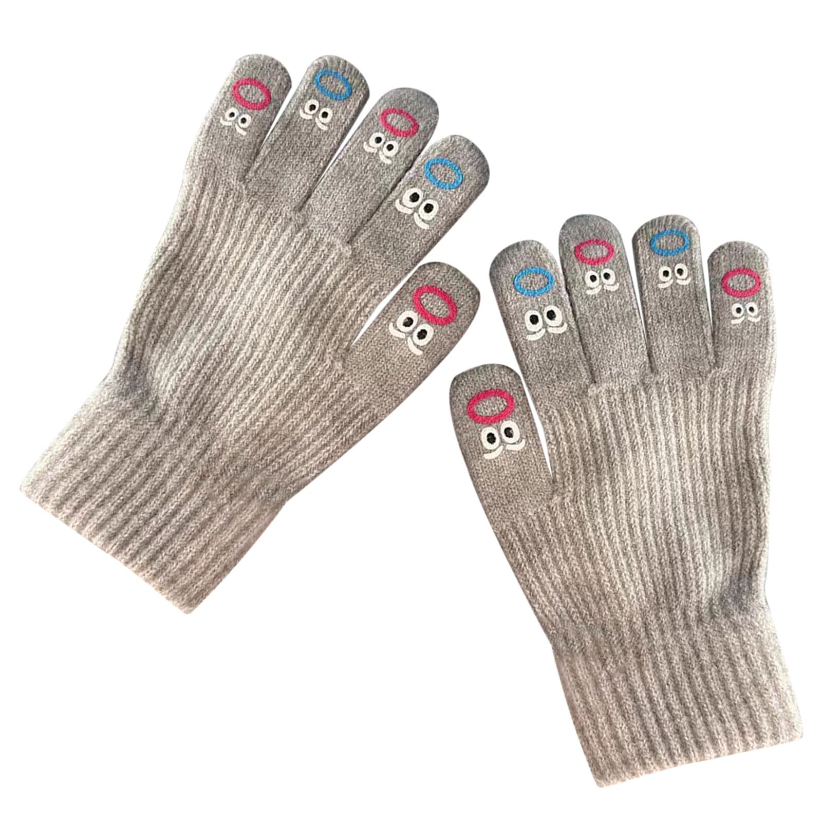 Laiousn Unisex Gray Lovely Mouth Cartoon Gloves With Screentouch Fingers Soft And Stretchy Short Hand Gloves For Student Office Daily Wear Flexible Finger