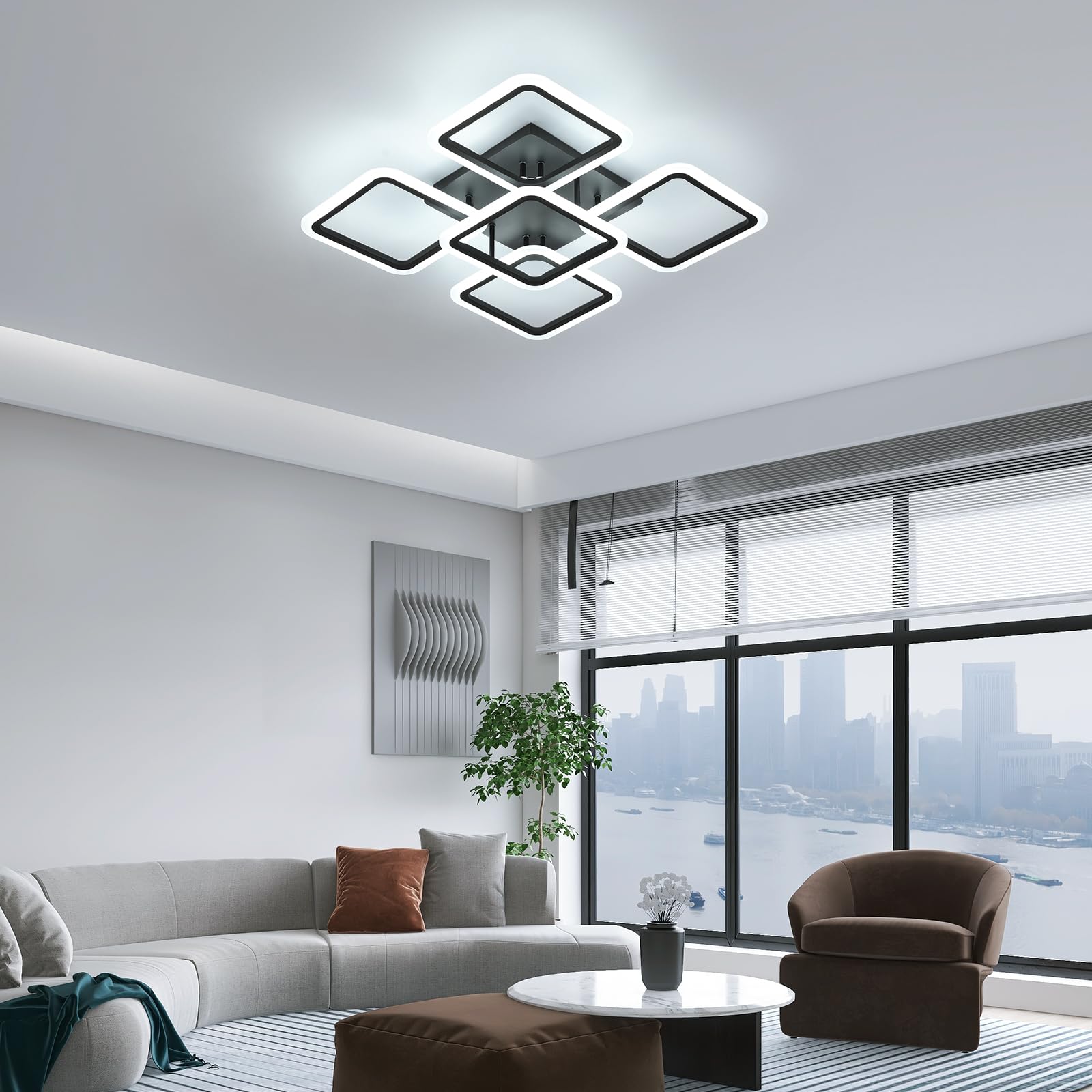 Comely Plafon LED Techo, Blanco 61W 7000LM Cuadrado Plafones Techo Moderna | Lamparas de Techo LED in Acrílico para Salón, Blanco Frío 6500K, Negro