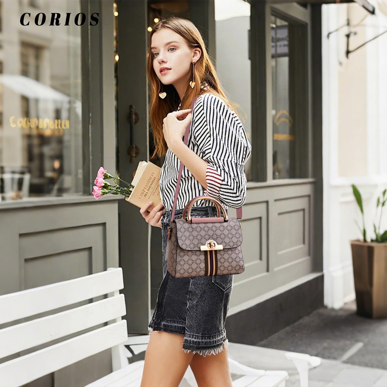 CORIOS Élégant Sac à Main pour Femme PU Cuir Sac Porté Epaule Mode Sac à Bandoulière Messager Petit Sac D'épaule Fourre-Tout Shopping Voyage Travail Hobo Cabas Rose