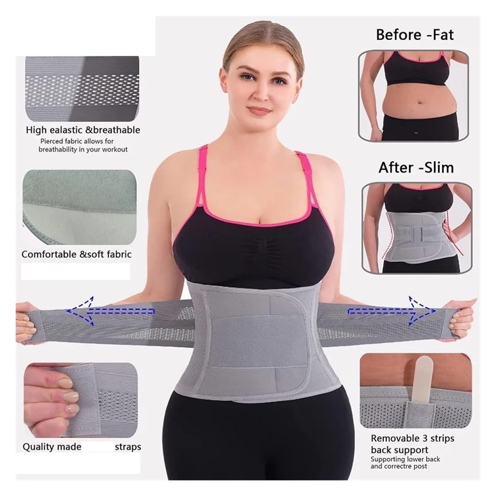 Faja Abdominal Mujer Faja moldeadora de cintura, cinturón de soporte de espalda for mujeres y hombres, correa de control abdominal adelgazante, corsé de doble compresión.
