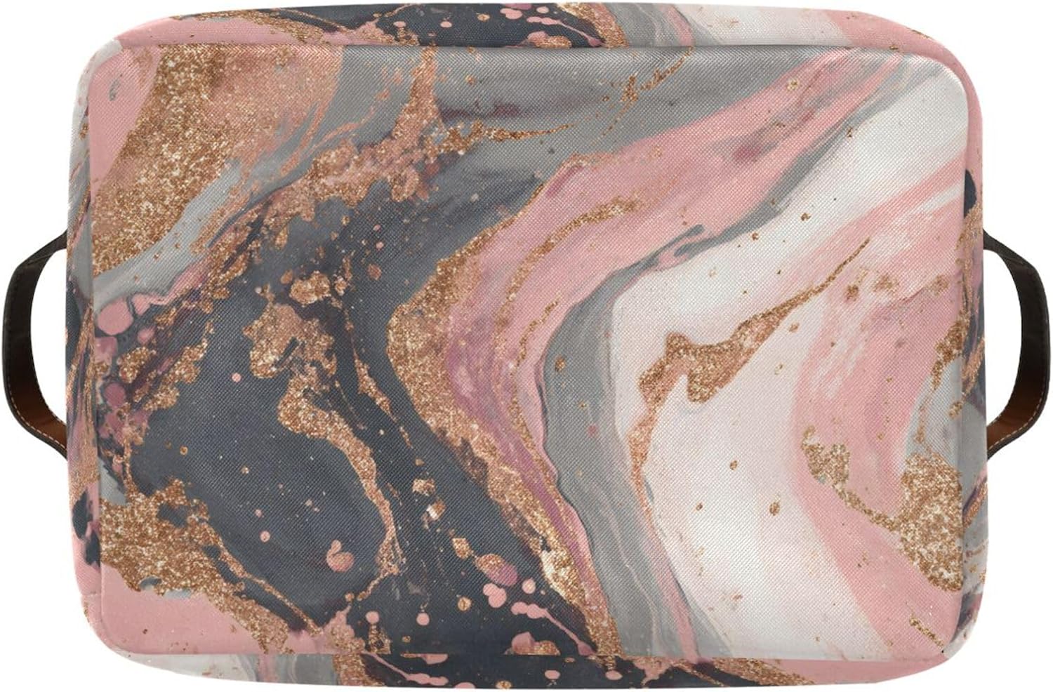 OTVEE Canvas Bins for Closet Shelves Organizing Gray Pink Marble Liquid Storage Basket Baby Clothes Organizers Storage Box Nursery Bins Gift Baskets 2 Pack