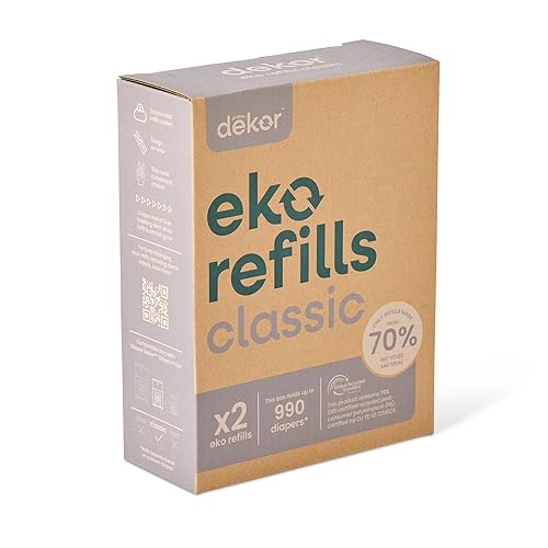 Diaper Dekor Recambios CLASSIC para Cubo de Pañales, 2 Unidades, Sin Fragancia, Marcado Exclusivo de Final de Rollo, Rápido y Fácil de Reemplazar,