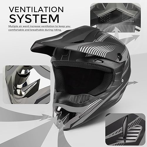 Miniatura 5 de Casco de motocross, casco para jóvenes y adultos para cuatrimoto, motocross, BMX, cuatrimoto todoterreno para montaña, certificado DOT, con guantes,