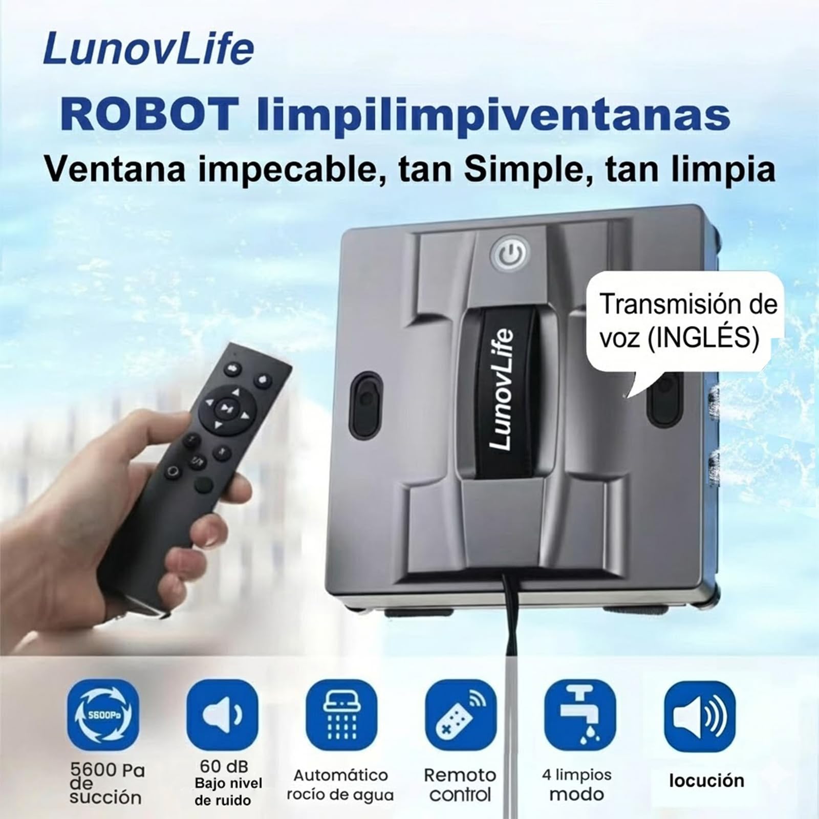 Robot Limpiacristales Automático Cuadrado 5600Pa 6 Spray, Limpia Cristales Eléctrico Ventanas Esquinas, Mando y App, Limpia Vidrios Azulejos Mamparas (M83)